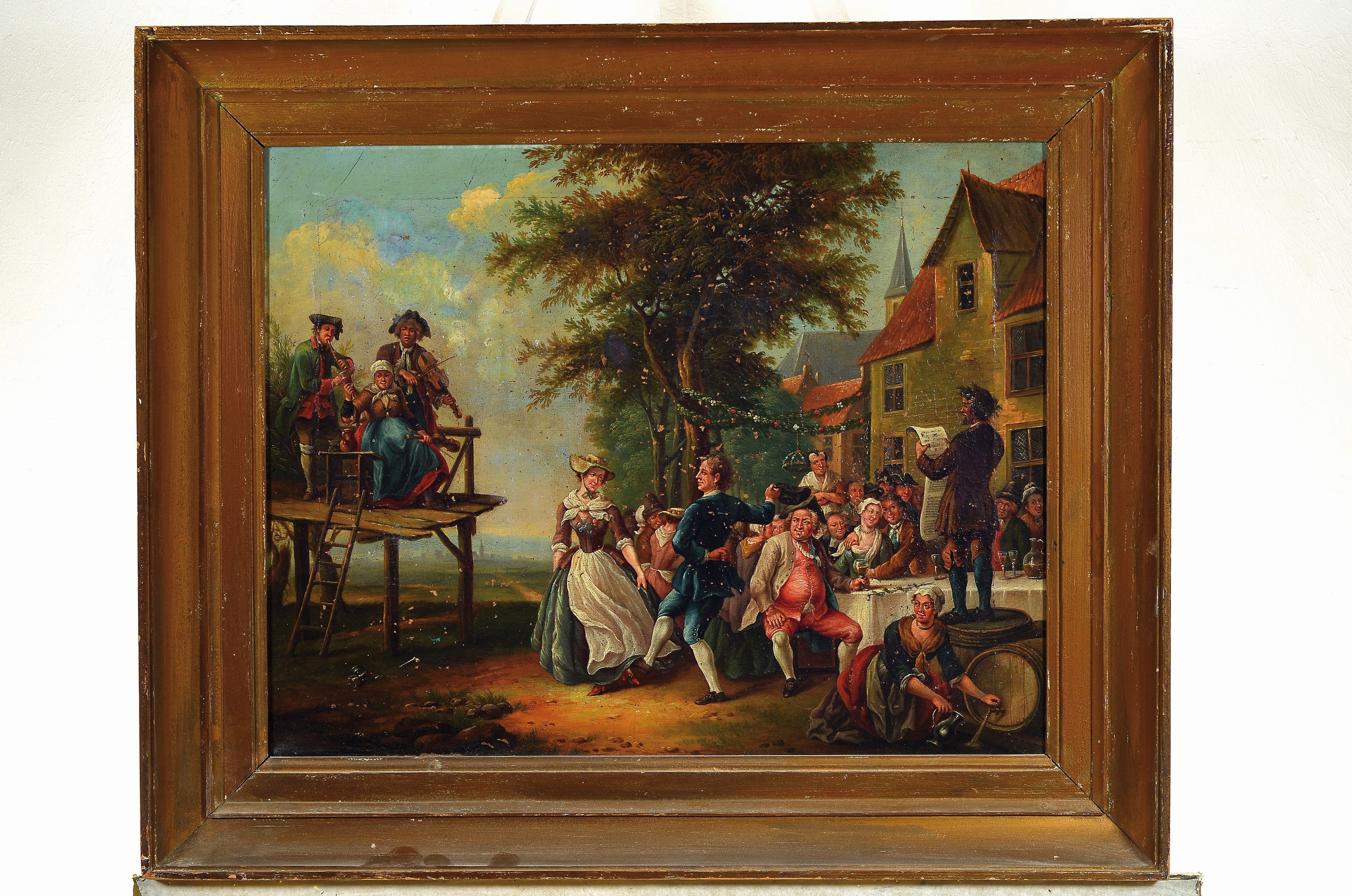 Detail k: Zuschreibung: Johann Conrad Seekatz, 1719 Grünstadt/Pfalz-1768 Darmstadt, Dorfkirchweih bzw. Jahrmarktszene, Landschaft mit Redner, tanzenden, ...