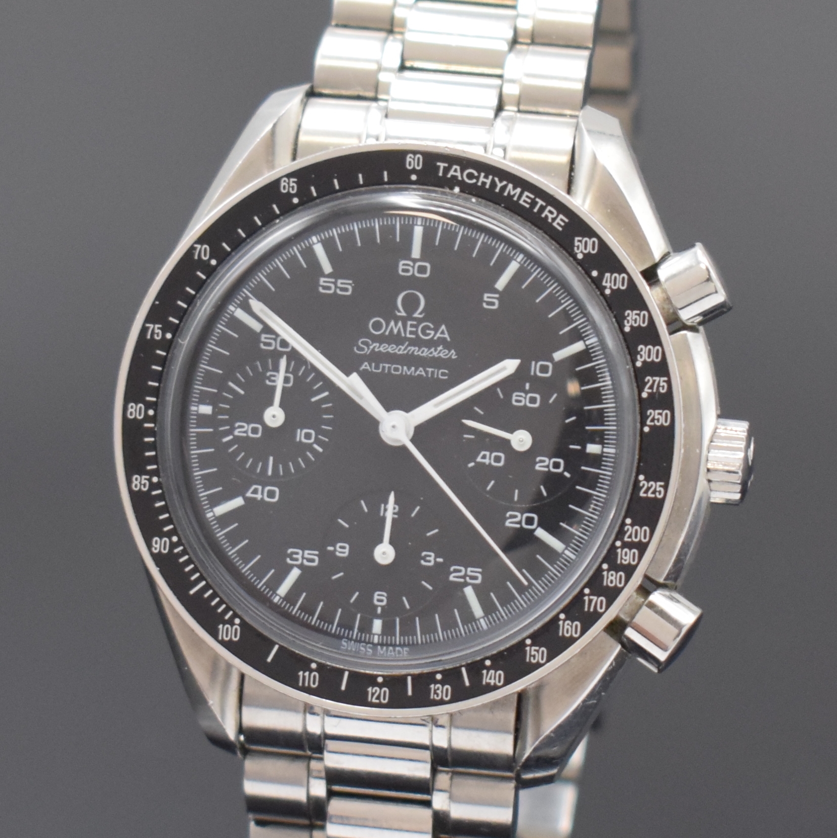 Detail a: OMEGA Armbandchronograph Speedmaster Referenz 175.0032 in Stahl, Schweiz um 1990, Automatik, Boden aufgedr., orig. Gliederband m. Faltschl., Lünette ...