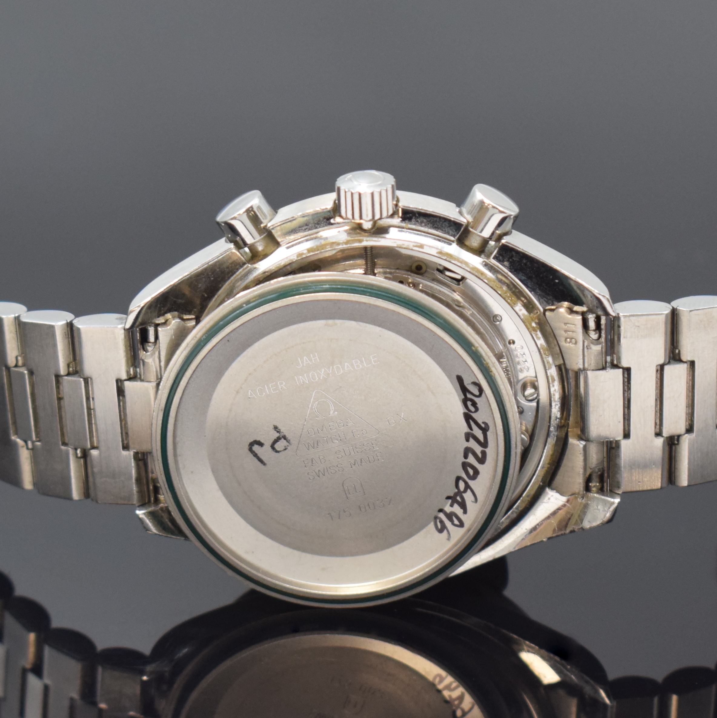 Detail g: OMEGA Armbandchronograph Speedmaster Referenz 175.0032 in Stahl, Schweiz um 1990, Automatik, Boden aufgedr., orig. Gliederband m. Faltschl., Lünette ...