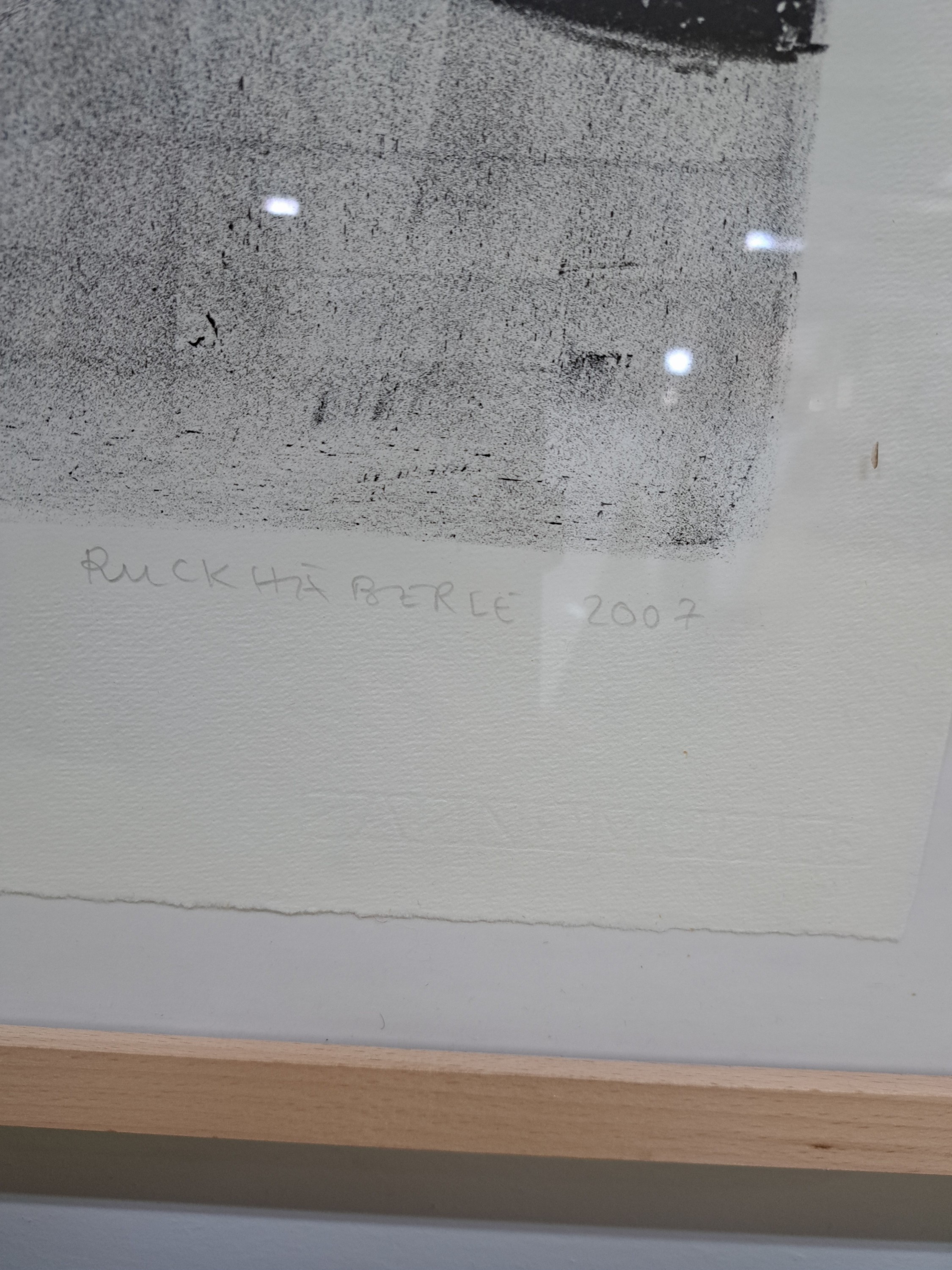 Detail a: Christoph Ruckheberle, geb. 1972, Lithographie auf Hahnemühle, weibliches En face-Porträt, Ed. 1/20, signiert und datiert, Blatt 68x49 cm, unter ...
