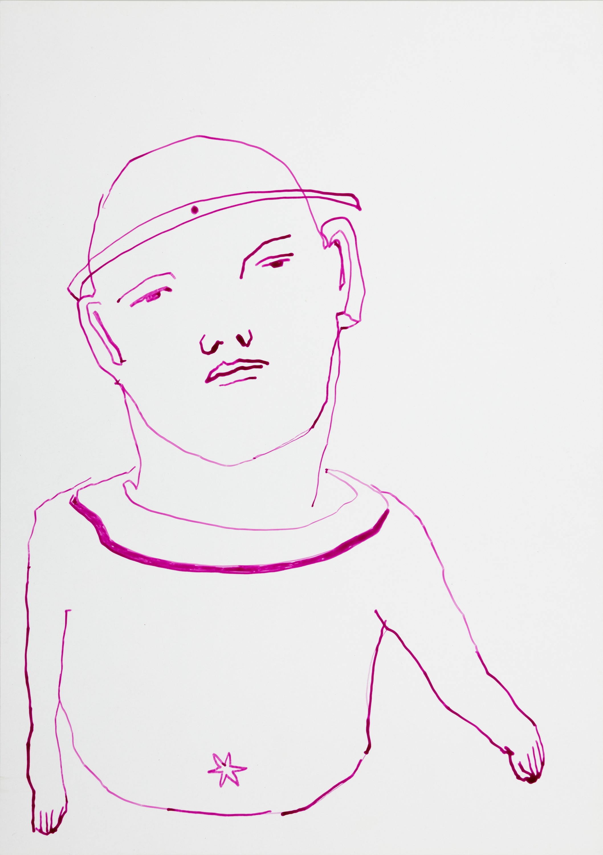 Detail k: Claudia Rößger geb. 1977 Mittweida, 2 Zeichnungen mit pinkem Kugelschreiber, auf Papier, Porträts, 30x21 cm, Provenienz: aus Privatsammlung, ...