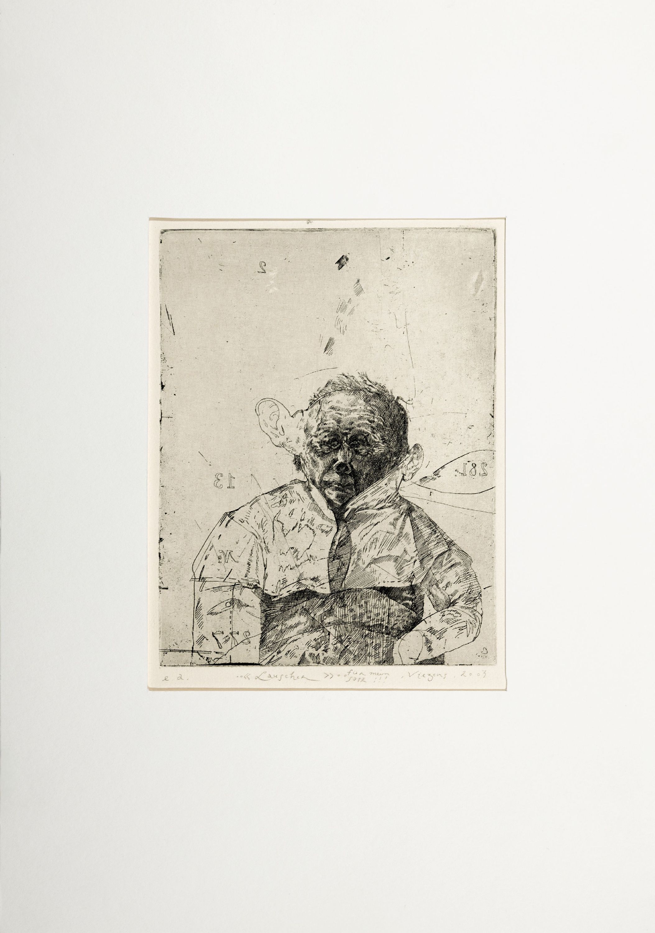 Detail k: Steve Viezens, geb. 1981 Chemnitz, 2 Radierungen, "Riese", 2007, Ed. 4/30, ca. 19x25 cm; "Lauscher", 2003, Ed. e.a., ca. 22x17 ...