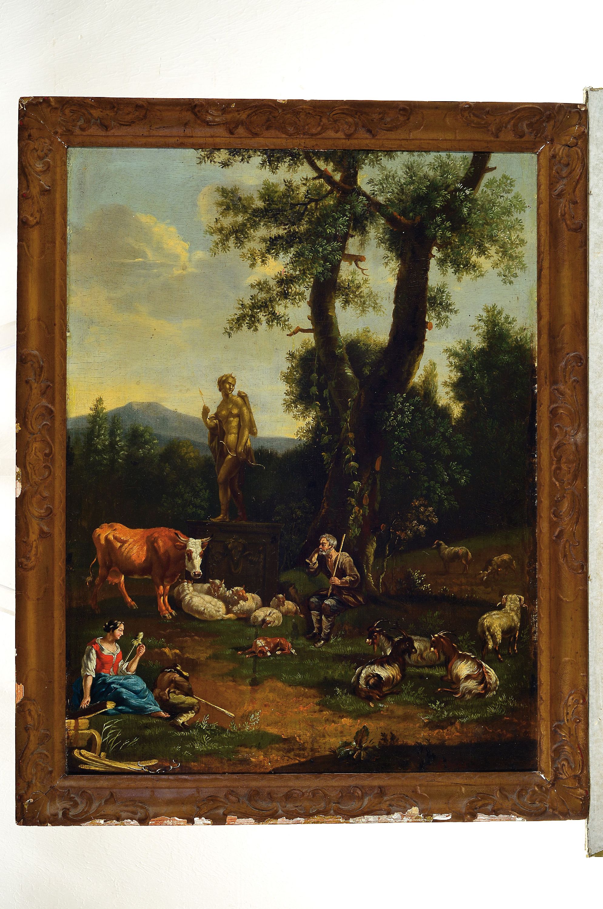 Detail k: Zuschreibung: Abraham Jansz. Begeyn, auch Begeijn, um 1630/37 Leiden-1697 Berlin, italienische bzw. arkadische Landschaft mit lagernder ...