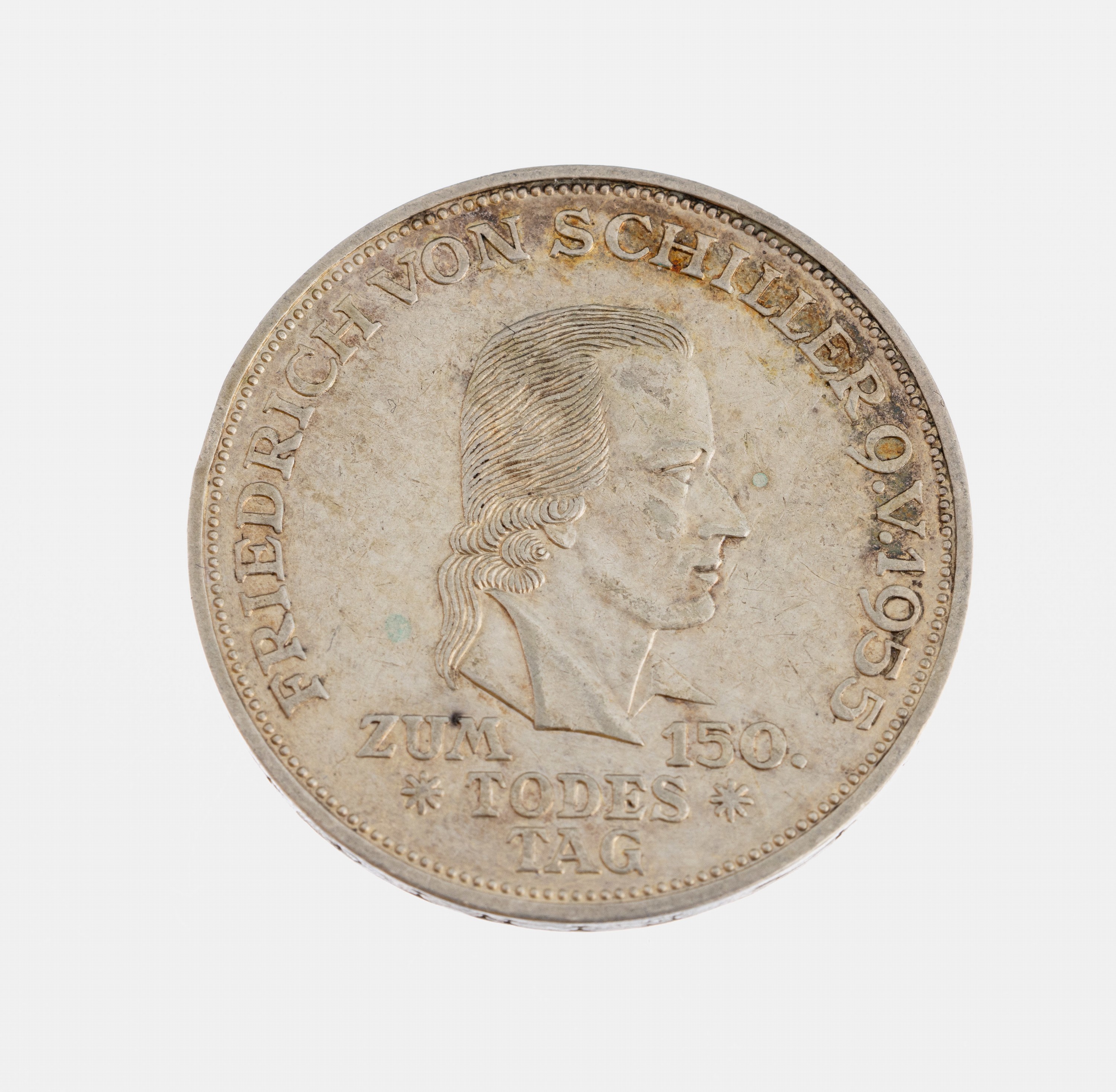 5 Mark Silbermünze, Deutschland 1955, zum 150.Todestag Friedrich SCHILLER, Prägemarke F