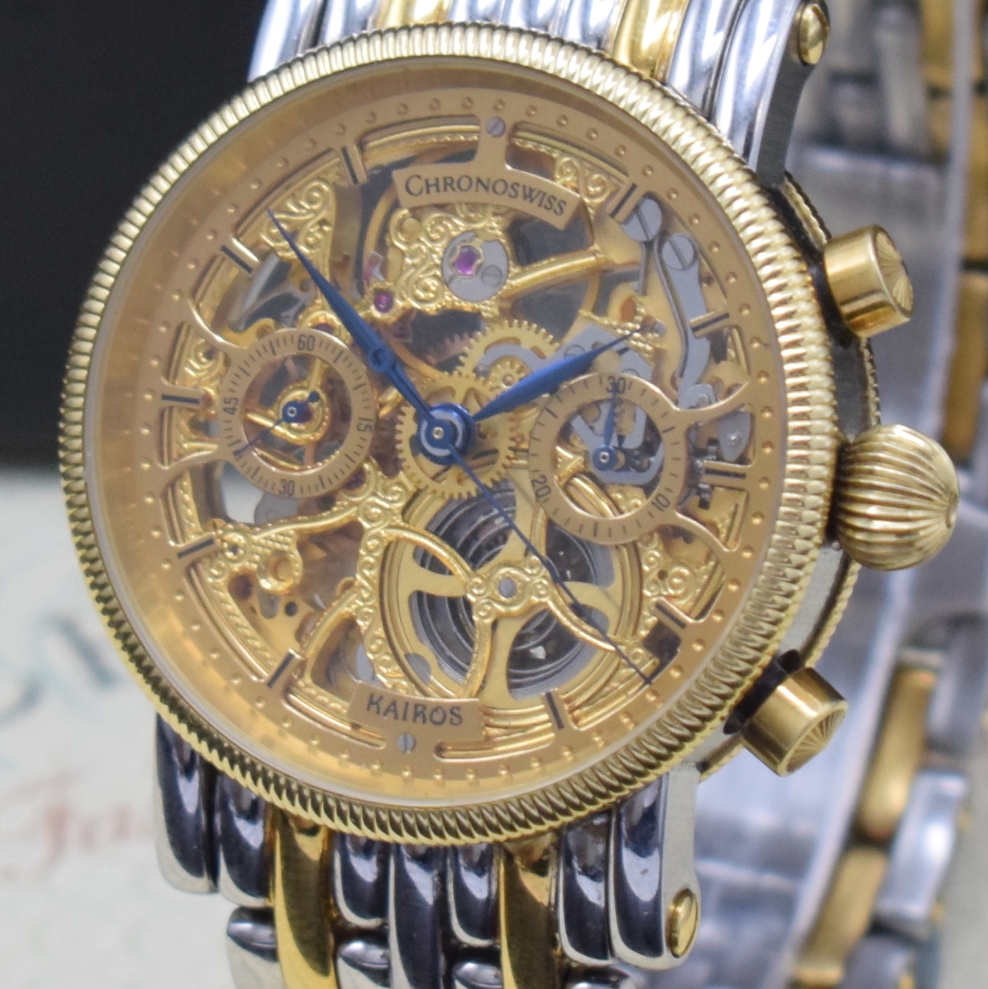 Detail a: CHRONOSWISS KAIROS auf 600 Stück limitierte Herrenarmbanduhr mit Schaltradchronograph Referenz CH 2322, Schweiz um 1992, Handaufzug, Edelstahl/Gold ...
