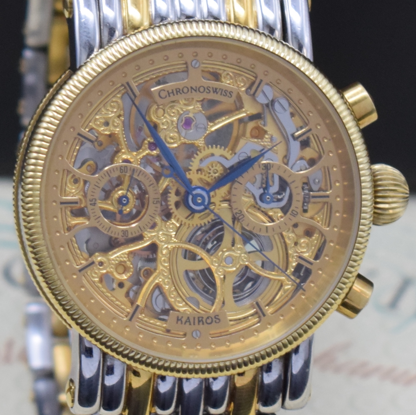 Detail c: CHRONOSWISS KAIROS auf 600 Stück limitierte Herrenarmbanduhr mit Schaltradchronograph Referenz CH 2322, Schweiz um 1992, Handaufzug, Edelstahl/Gold ...