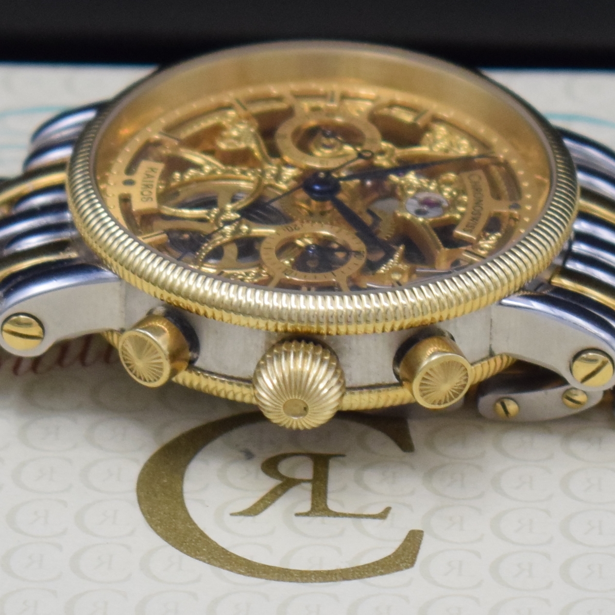 Detail e: CHRONOSWISS KAIROS auf 600 Stück limitierte Herrenarmbanduhr mit Schaltradchronograph Referenz CH 2322, Schweiz um 1992, Handaufzug, Edelstahl/Gold ...