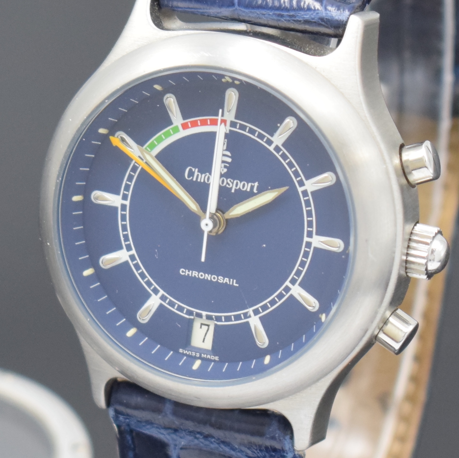 Detail a: CHRONOSPORT Chronosail Herrenarmbanduhr mit Regatta-Chronograph Modell 400, Handaufzug, Schweiz um 1997, Edelstahlgeh. inkl. orig. Lederband m. orig. ...