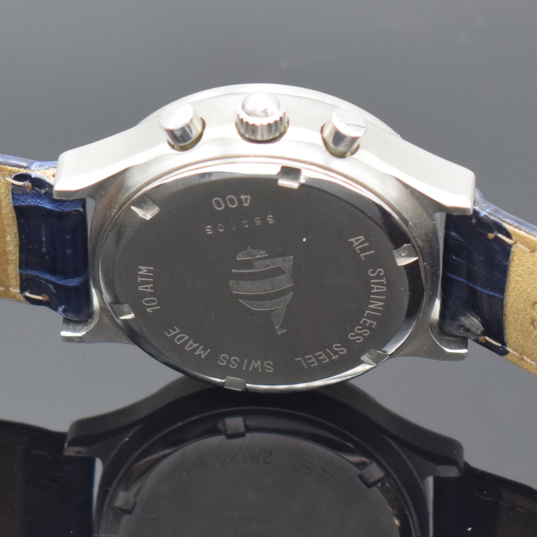 Detail f: CHRONOSPORT Chronosail Herrenarmbanduhr mit Regatta-Chronograph Modell 400, Handaufzug, Schweiz um 1997, Edelstahlgeh. inkl. orig. Lederband m. orig. ...