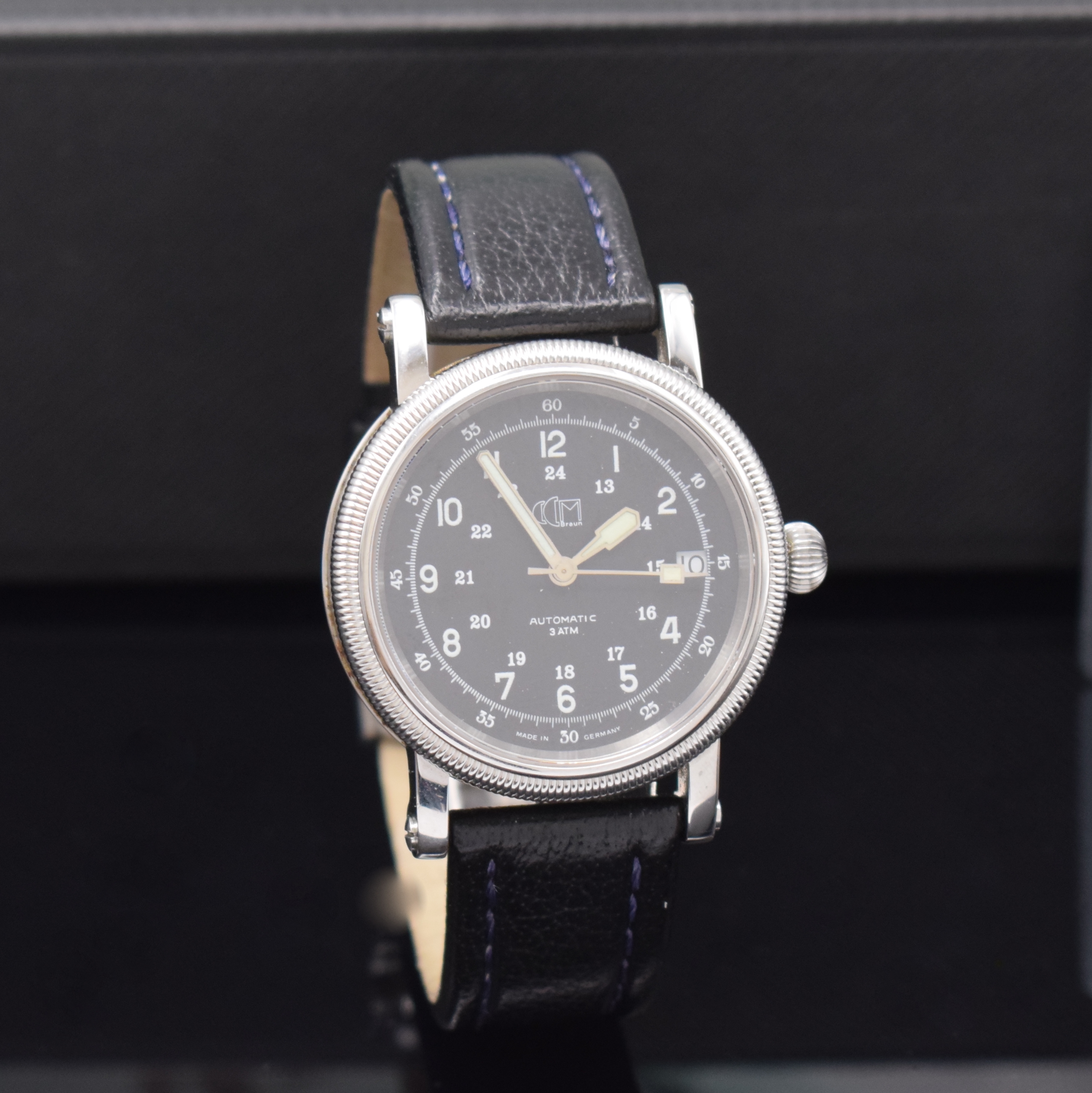 Detail b: CCM BRAUN Superflight seltene Herrenarmbanduhr, Automatik, Deutschland um 2000, 3-teil. Edelstahlgeh., beids. vergl., Boden und Glasrand aufgedr., ...