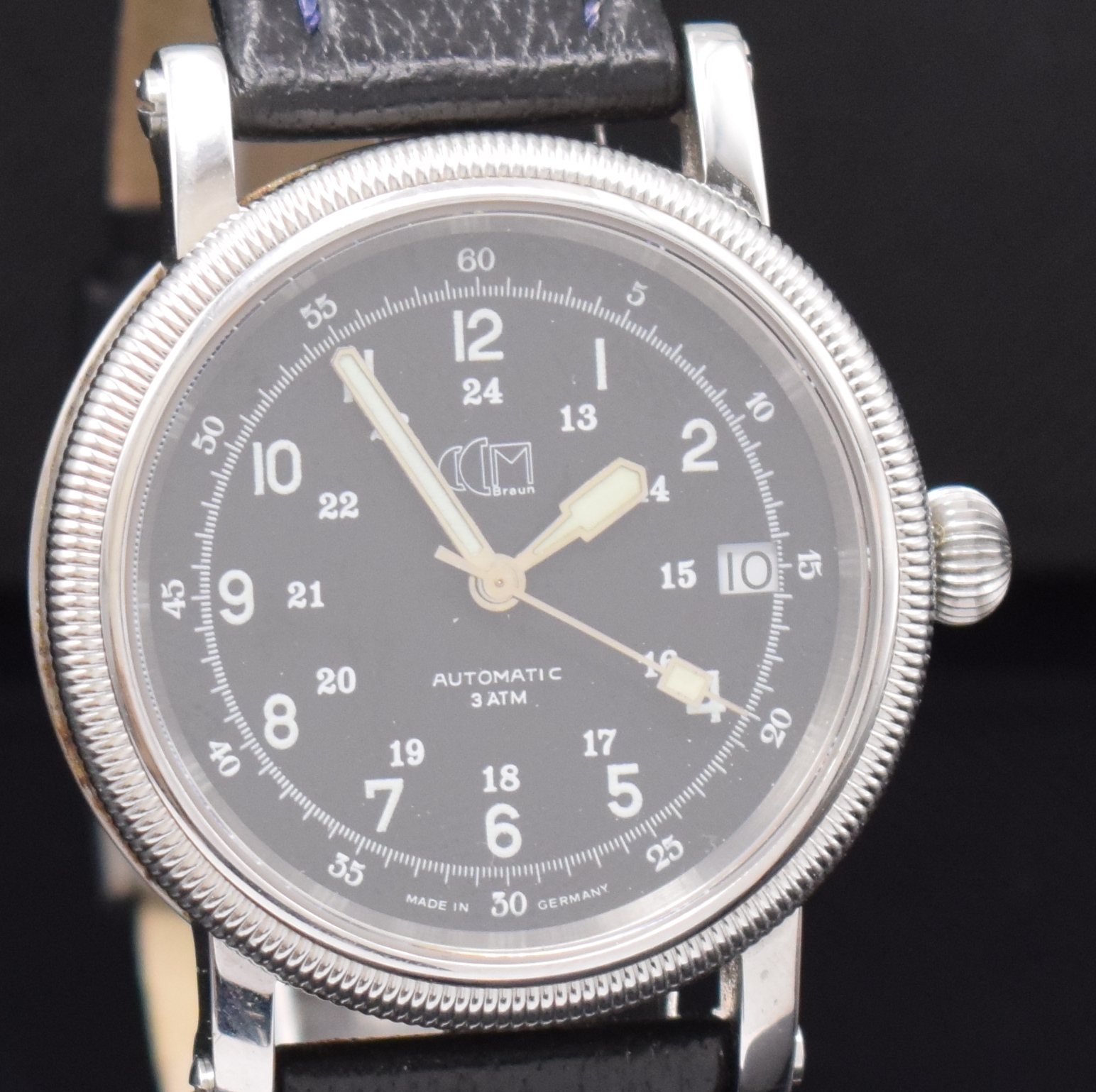 Detail c: CCM BRAUN Superflight seltene Herrenarmbanduhr, Automatik, Deutschland um 2000, 3-teil. Edelstahlgeh., beids. vergl., Boden und Glasrand aufgedr., ...