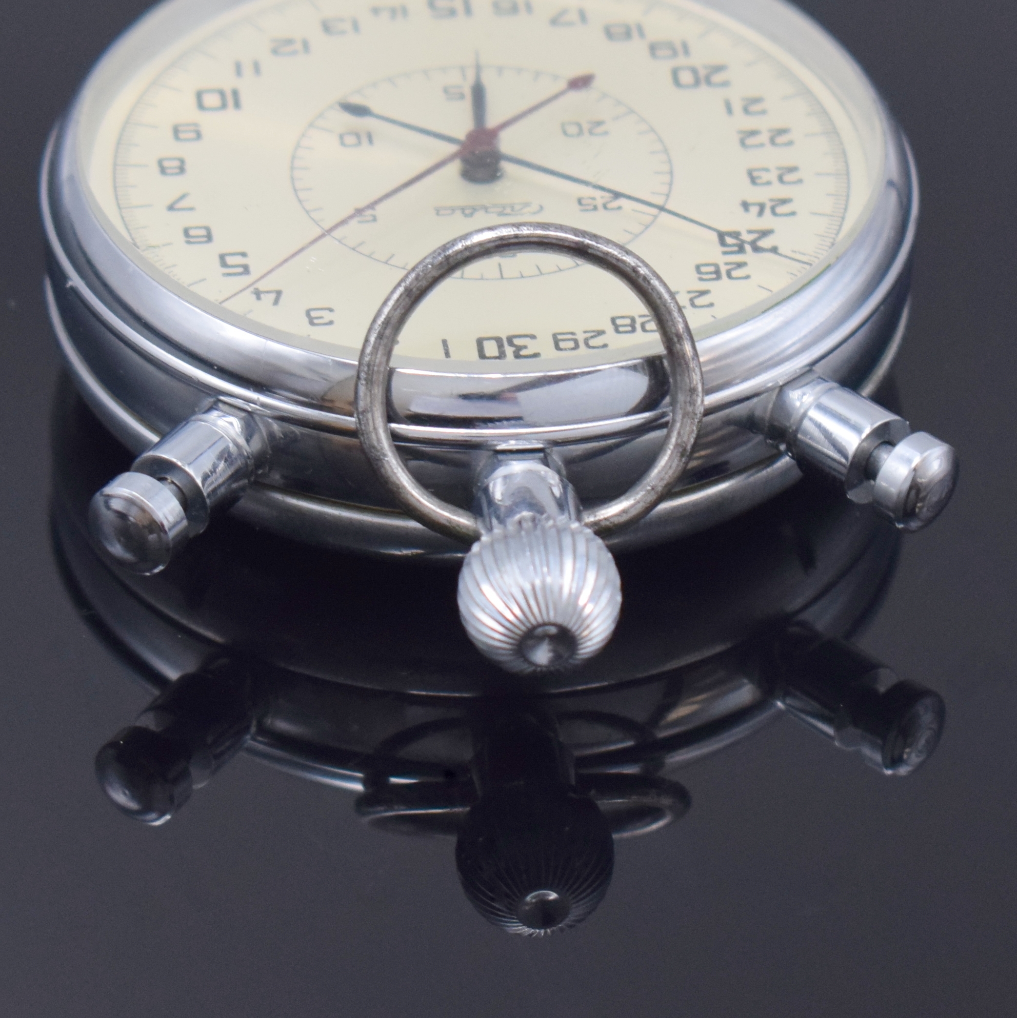 Detail b: SLAVA Russischer Einhandstopper mit Schleppzeigerfunktion, Sowjetunion um 1988, verchr. Metallgeh., neutr. verschr. Boden vergl., vers. Bl. mit 30 ...
