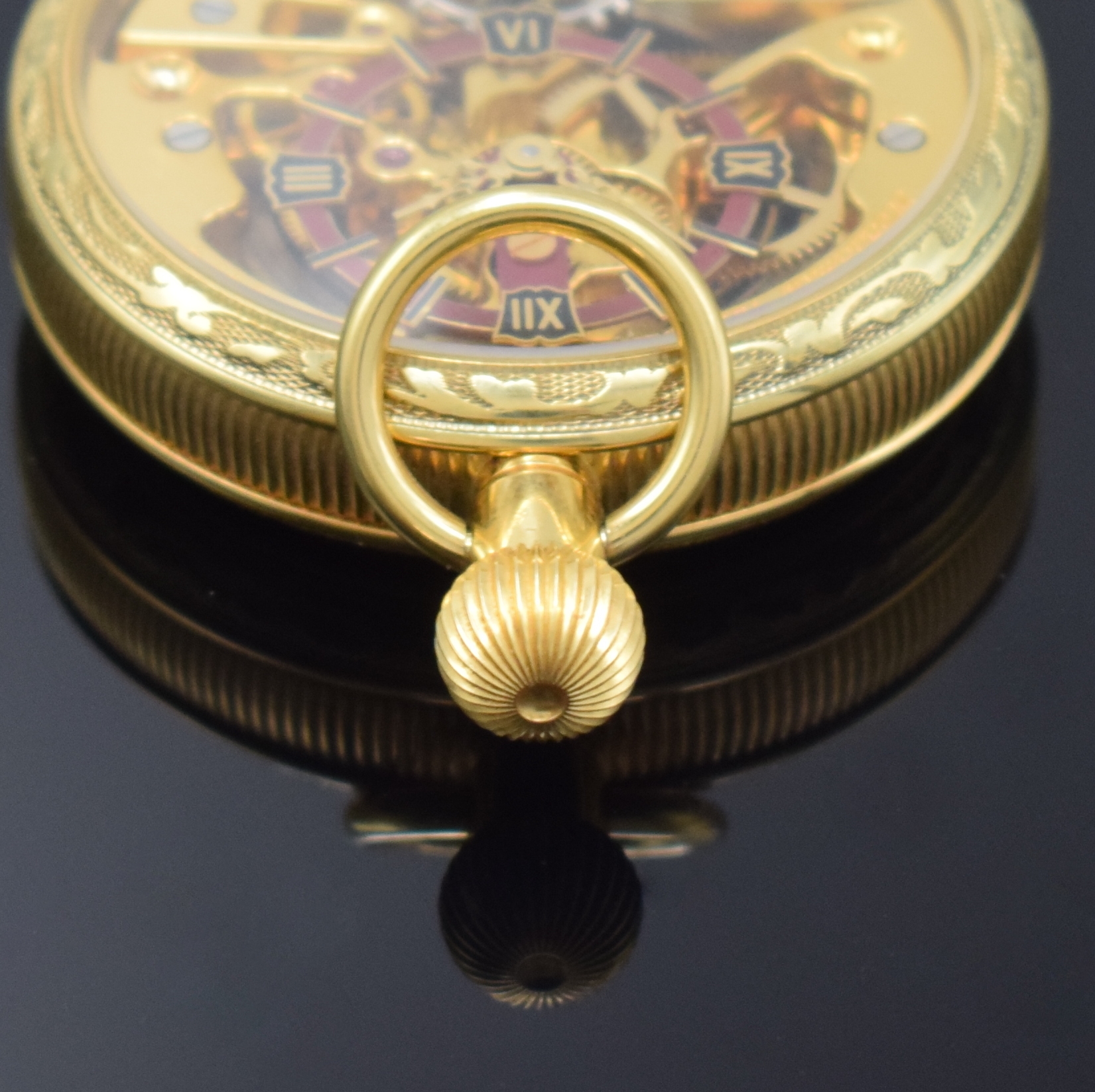 Detail b: BULER / HEBDOMAS skelettiert, offene Herrentaschenuhr mit Achttagewerk, Schweiz um 1990, Metall hartverg., beids. vergl., skelett. Sichtwerk, verg., ...