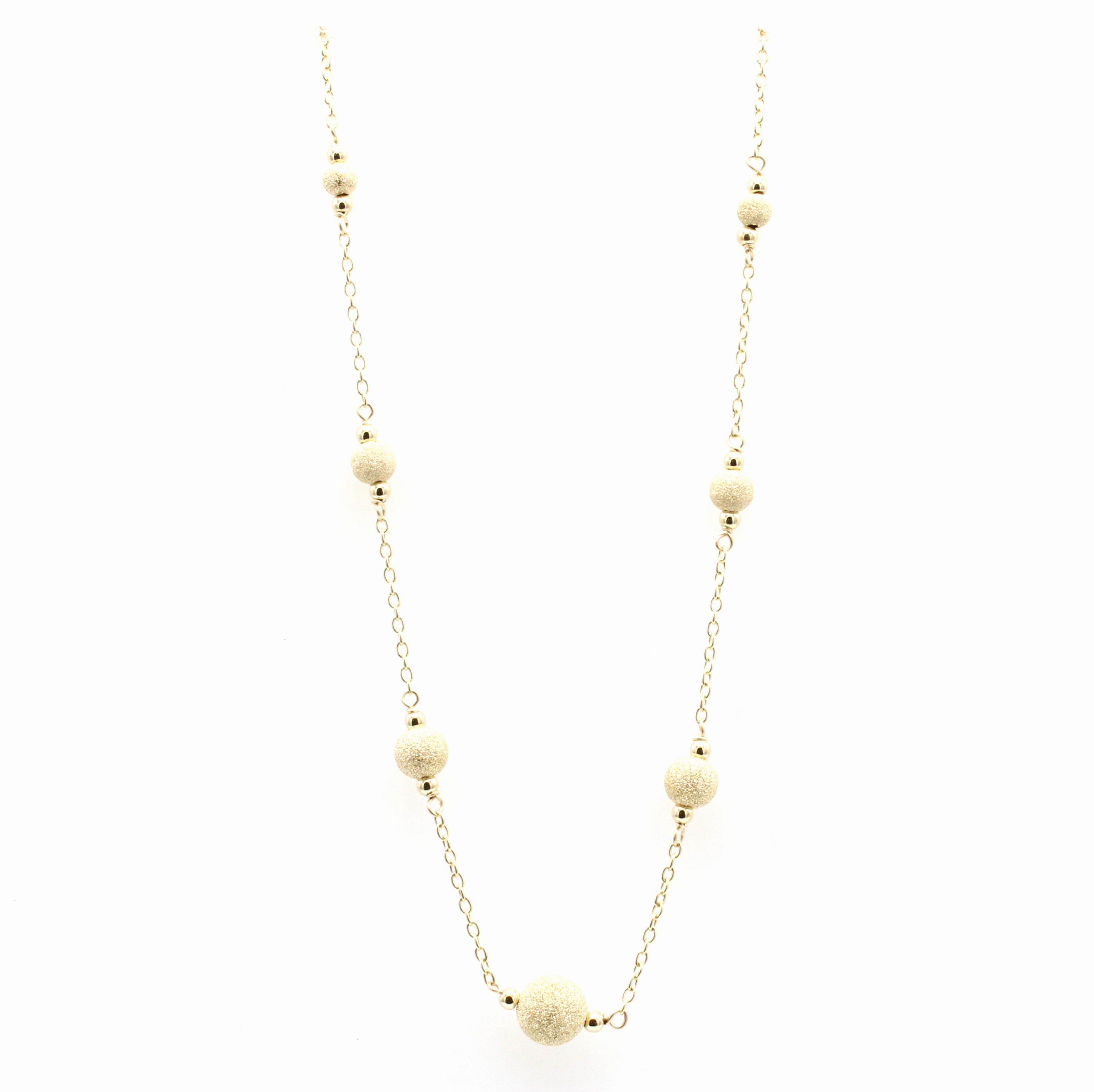 Image 26897488 - Kette, GG 585/000, satinierte Kügelchen, Karabinerschl., L. ca. 43-46 cm