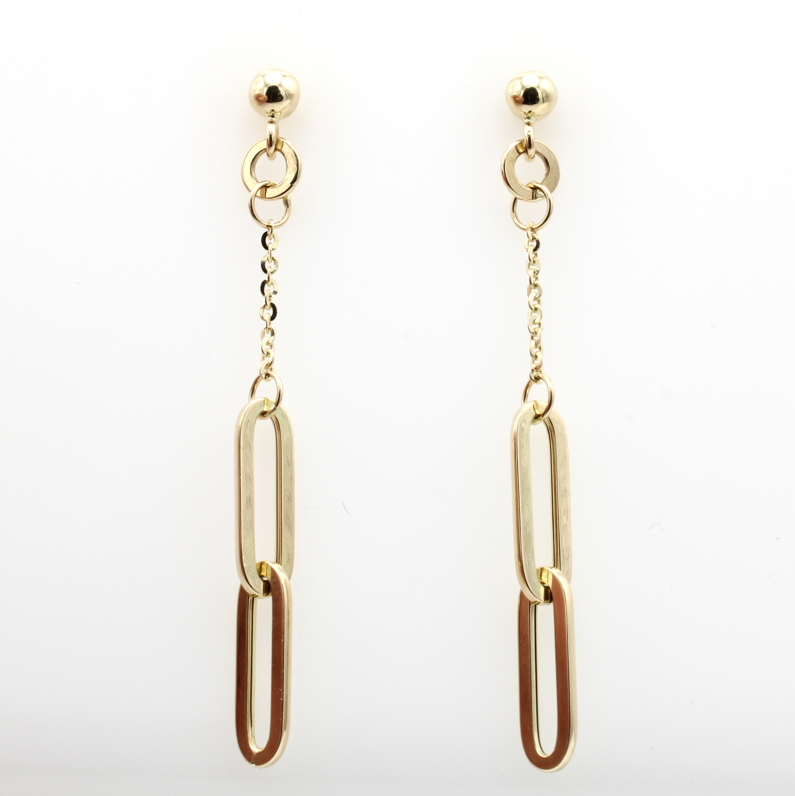 Image 26897499 - Paar Ohrstecker, GG 585/000, jeweils 2 eingehängte Glieder, bewegl., L. ca. 5 cm