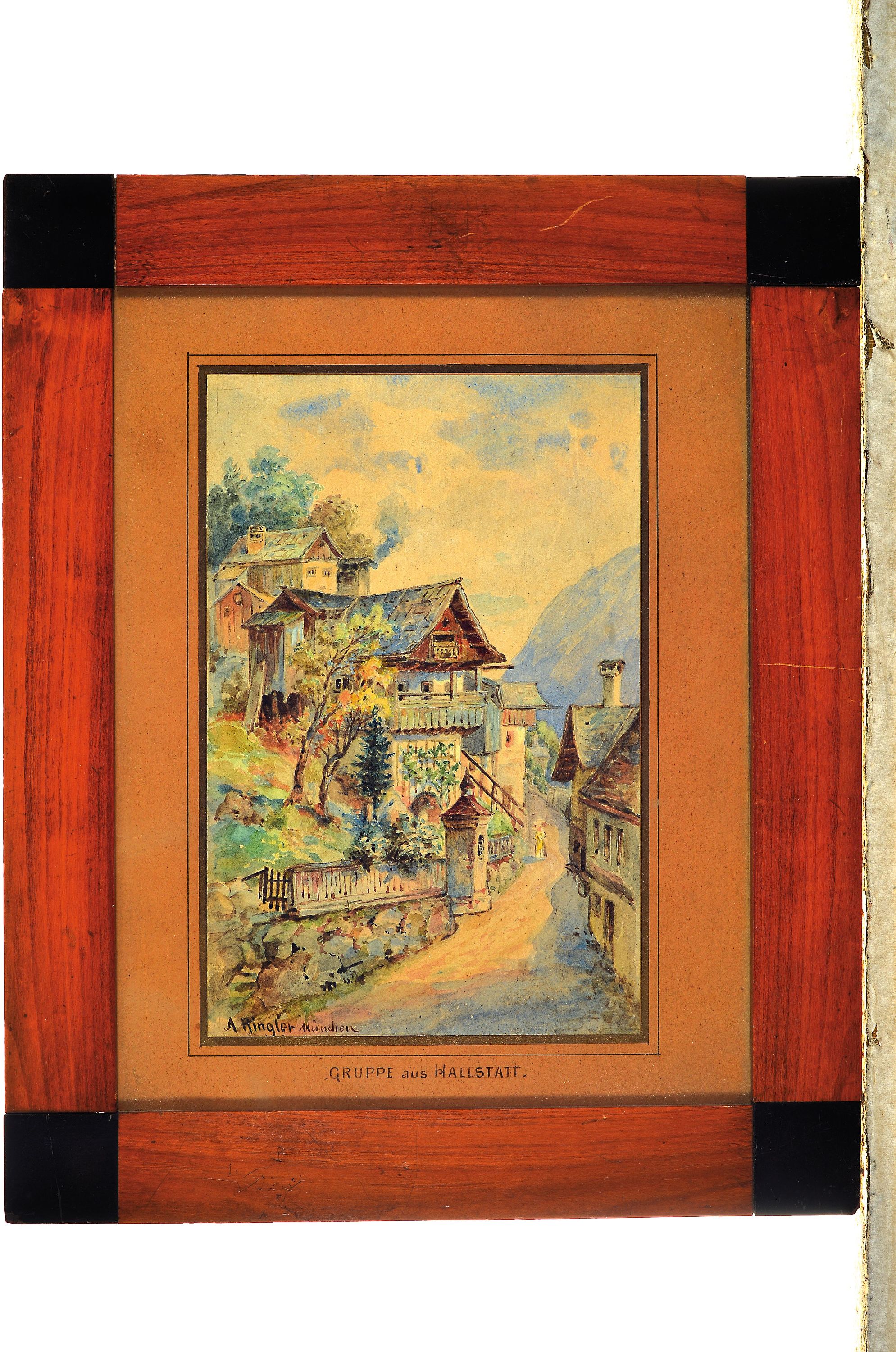 Detail k: Anton Ringler, Münchener Maler, um 1900, Gruppe aus Hallstatt, so auf dem Untersatz- Blatt betitelt, Aquarell auf Papier, ca. 21.5x14.5cm, u.Gl., ...