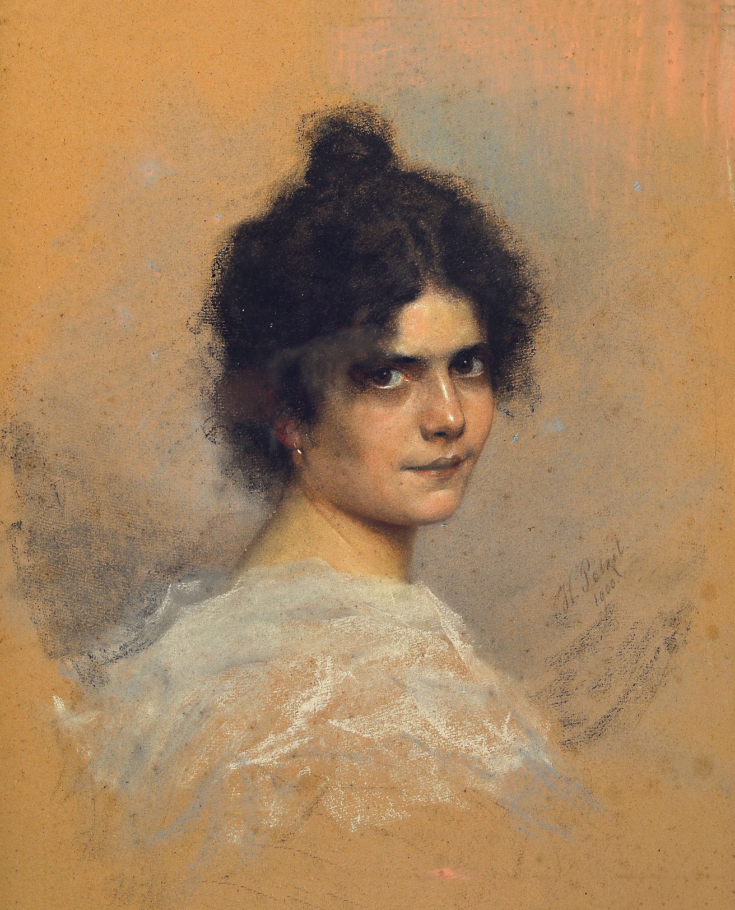 Hermann Petzet, 1860 Bonnland-1935 München, Porträt einer jungen Frau, sich über die Schulter blickend, Pastell auf Papier, rechts unten signiert ...