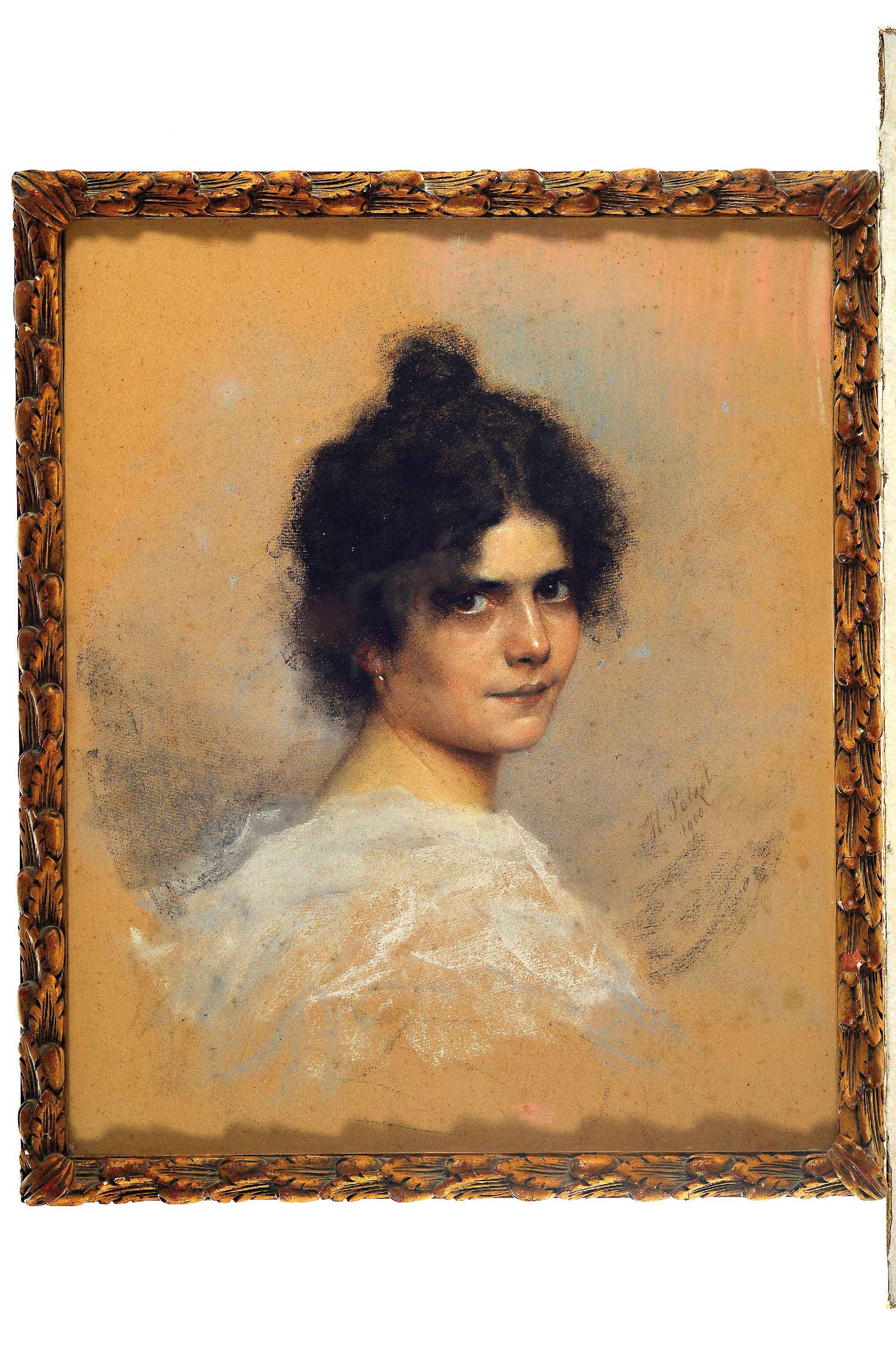 Detail k: Hermann Petzet, 1860 Bonnland-1935 München, Porträt einer jungen Frau, sich über die Schulter blickend, Pastell auf Papier, rechts unten signiert ...