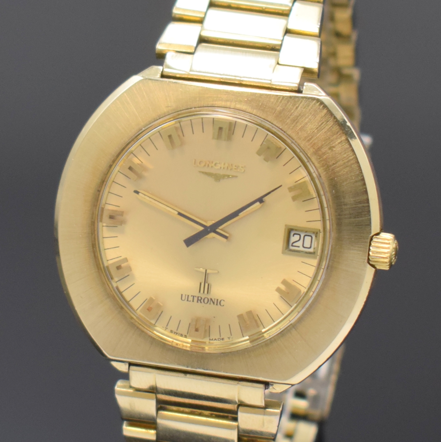 Detail a: LONGINES Ultronic Herrenarmbanduhr Referenz 6312, Schweiz um 1970, Stimmgabelschwinger, verg. Geh., Stahlboden verschr., verg. orig. Gliederband m. ...