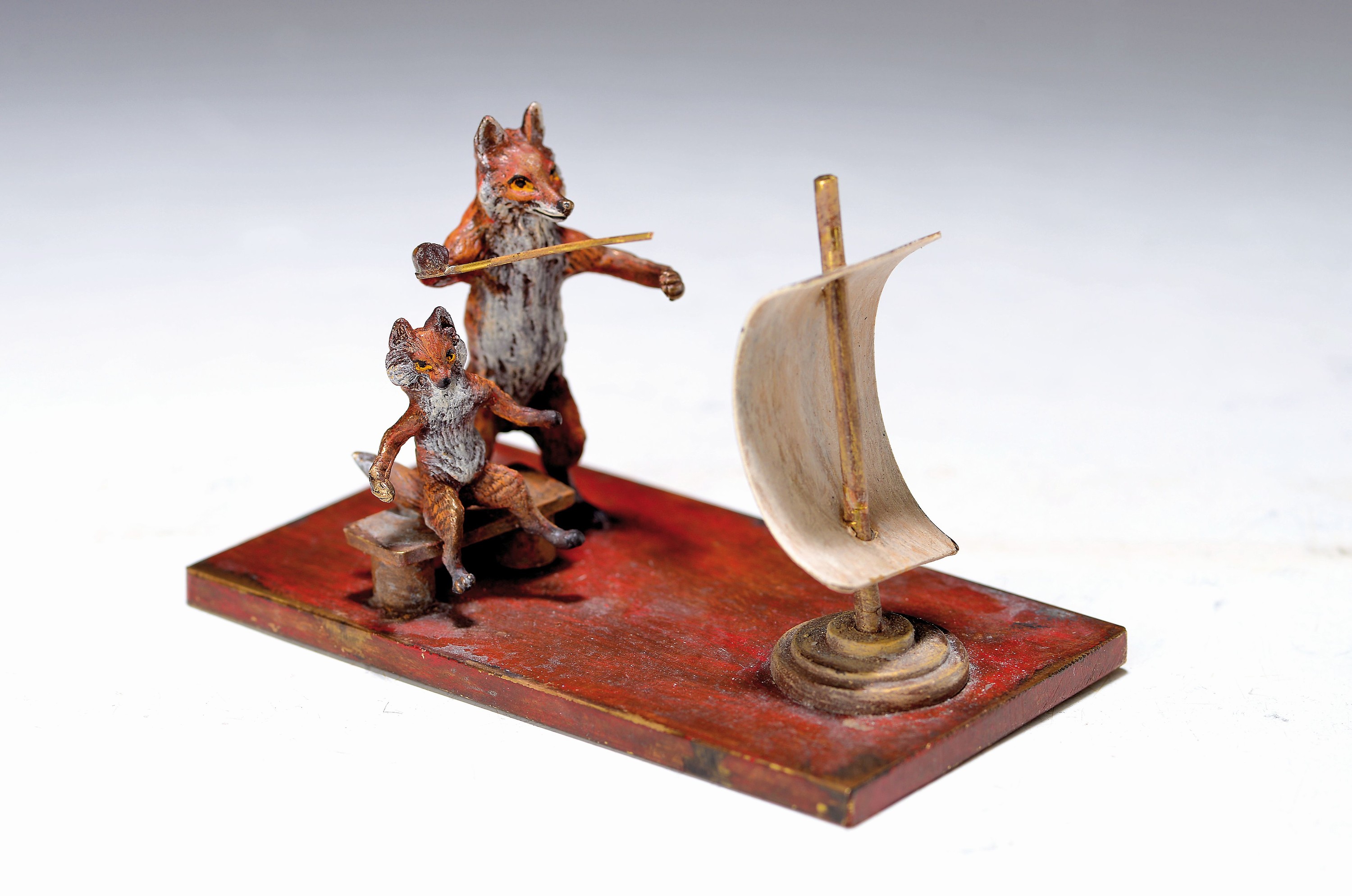 Fuchsschule, Wiener Bronze, signiert Bergmann, 20.Jh., farbig staffiert, l. best., 7x11x6 cm