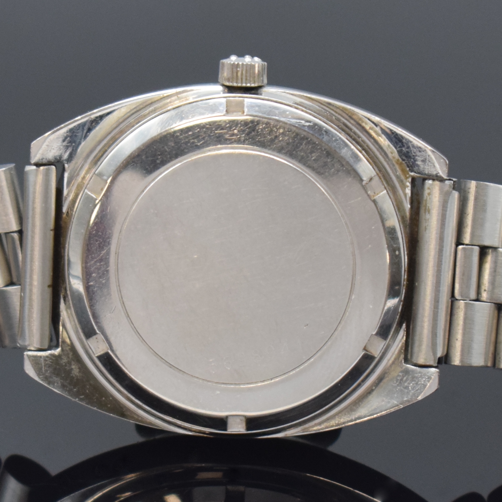 Detail d: ETERNA-MATIC Sevenday 36000 Fast Beat Herrenarmbanduhr Referenz 151T, Schweiz um 1970, Automatik, Boden verschr., Tissot- Stahlband m. Faltschl., ...