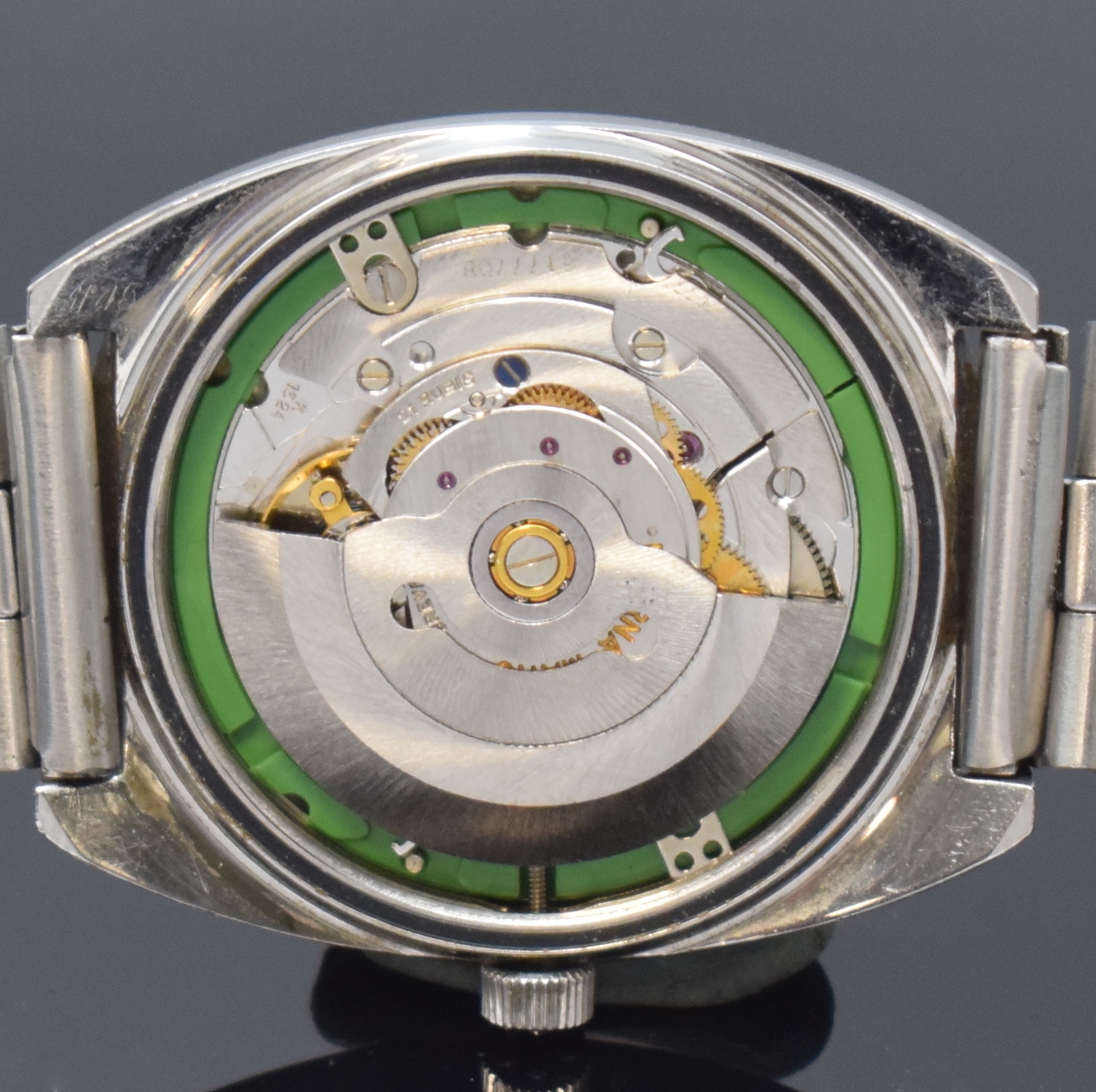 Detail f: ETERNA-MATIC Sevenday 36000 Fast Beat Herrenarmbanduhr Referenz 151T, Schweiz um 1970, Automatik, Boden verschr., Tissot- Stahlband m. Faltschl., ...