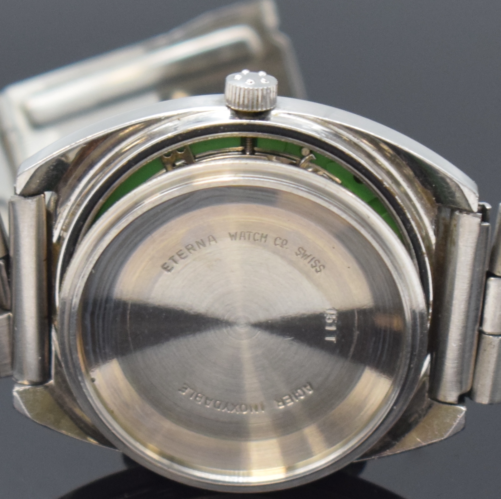 Detail g: ETERNA-MATIC Sevenday 36000 Fast Beat Herrenarmbanduhr Referenz 151T, Schweiz um 1970, Automatik, Boden verschr., Tissot- Stahlband m. Faltschl., ...