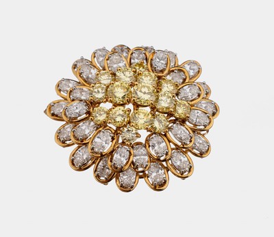 Image 18 kt Gold Diamant-Brosche, GG 750/000, architektonischer Aufbau in 5 Ebenen, stil. ...
