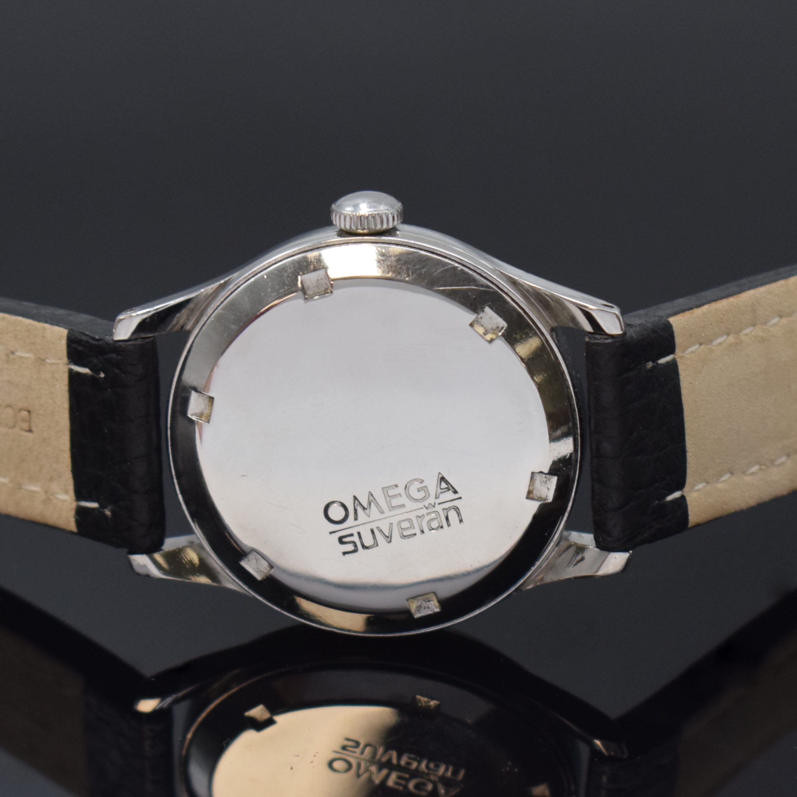 Detail c: OMEGA Souverän Herrenarmbanduhr Referenz 2400 -7 in Stahl, Schweiz um 1947, Handaufzug, Boden verschr., silb. Zifferbl. rest., silb. Zeiger, röm. ...