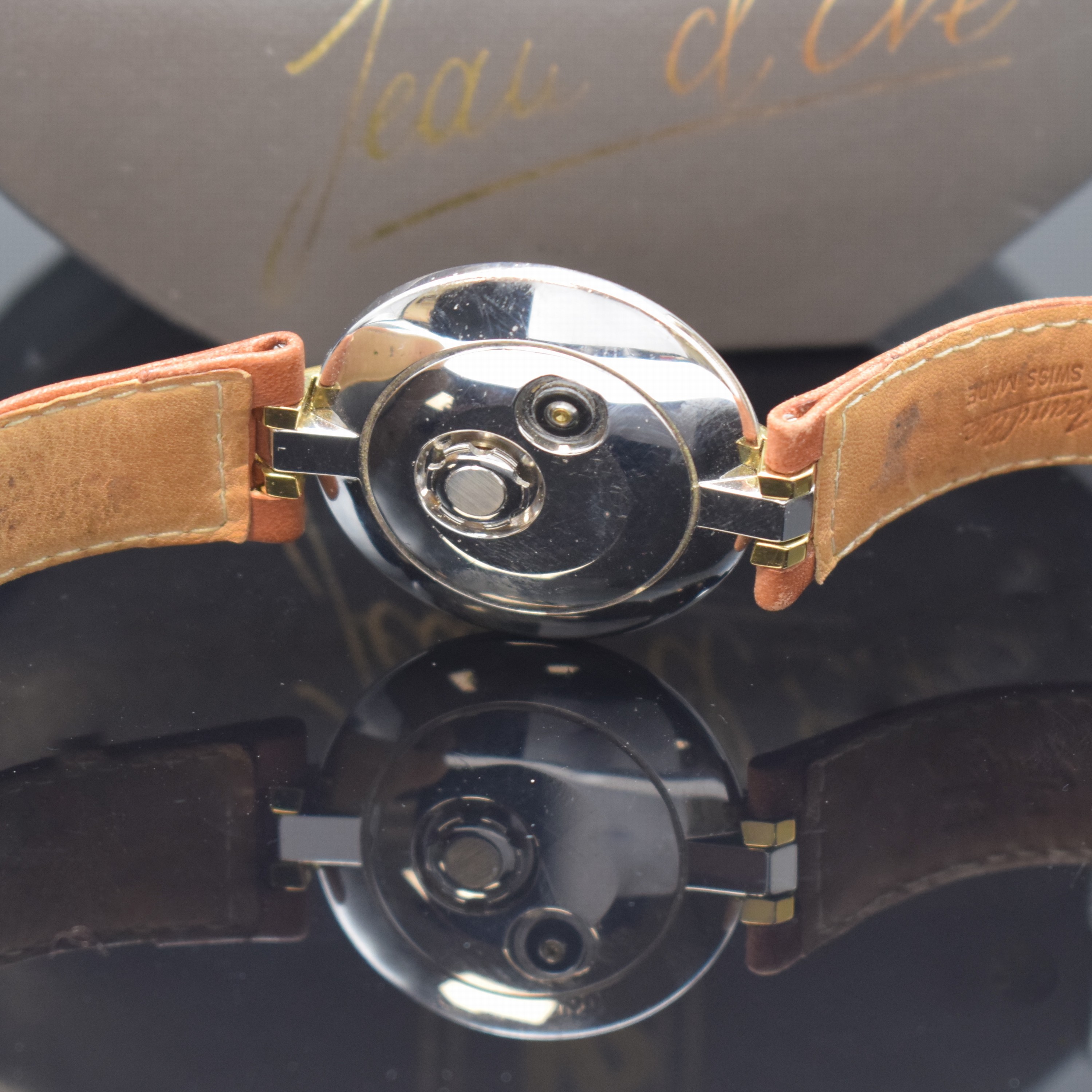 Detail c: JEAN D'EVE ausgefallene, seltene Armbanduhr Modell Samara, Schweiz um 1990, Edelstahl/Gold komb. inkl. Lederband m. orig. Schließe, ...