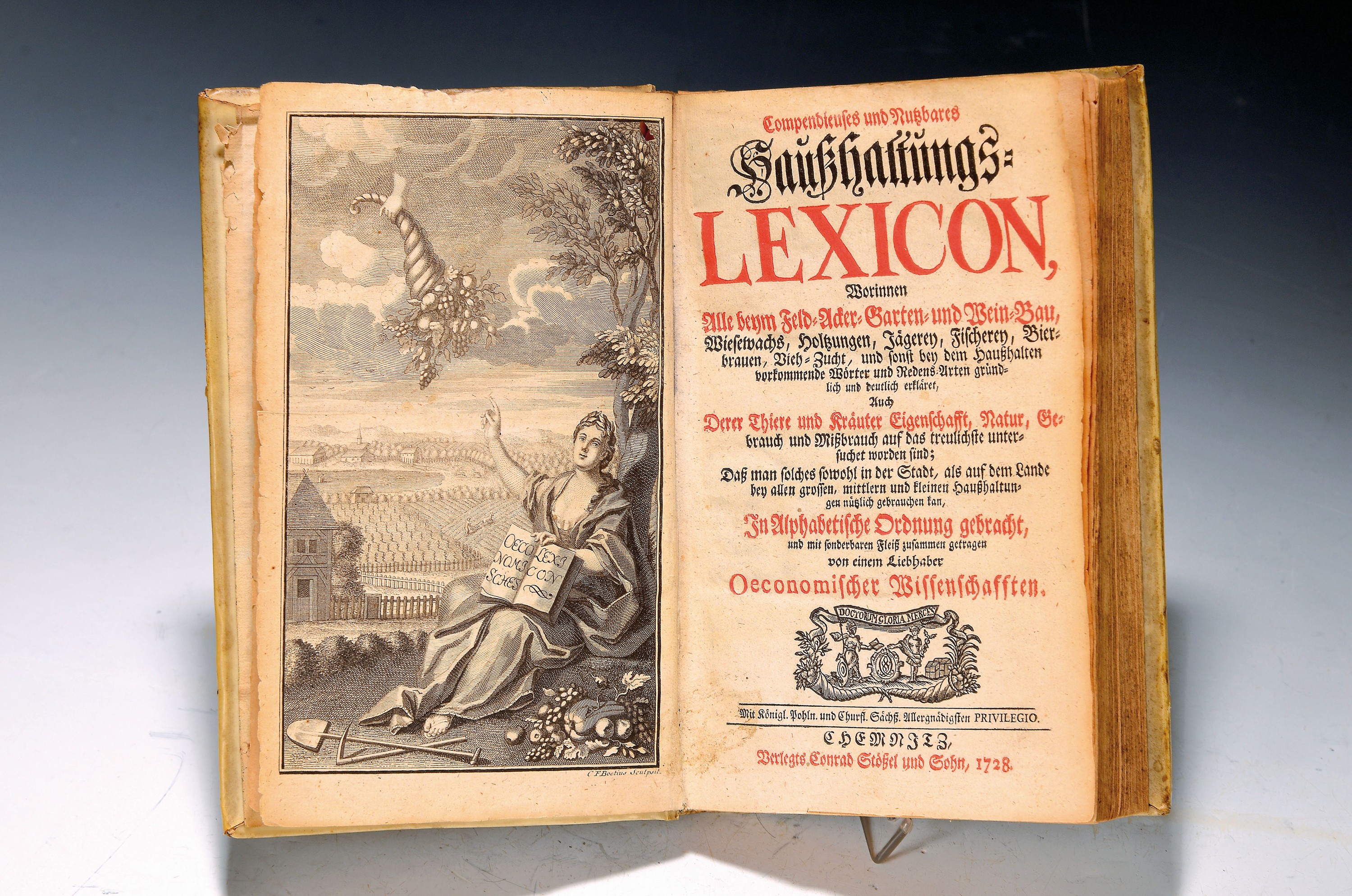 Compendieuses und Nutzbares Haushaltslexikon, Chemnitz, Conrad Stößel und Sohn 1728 (Erstausgabe), "von einem Liebhaber Oeconomischer ...