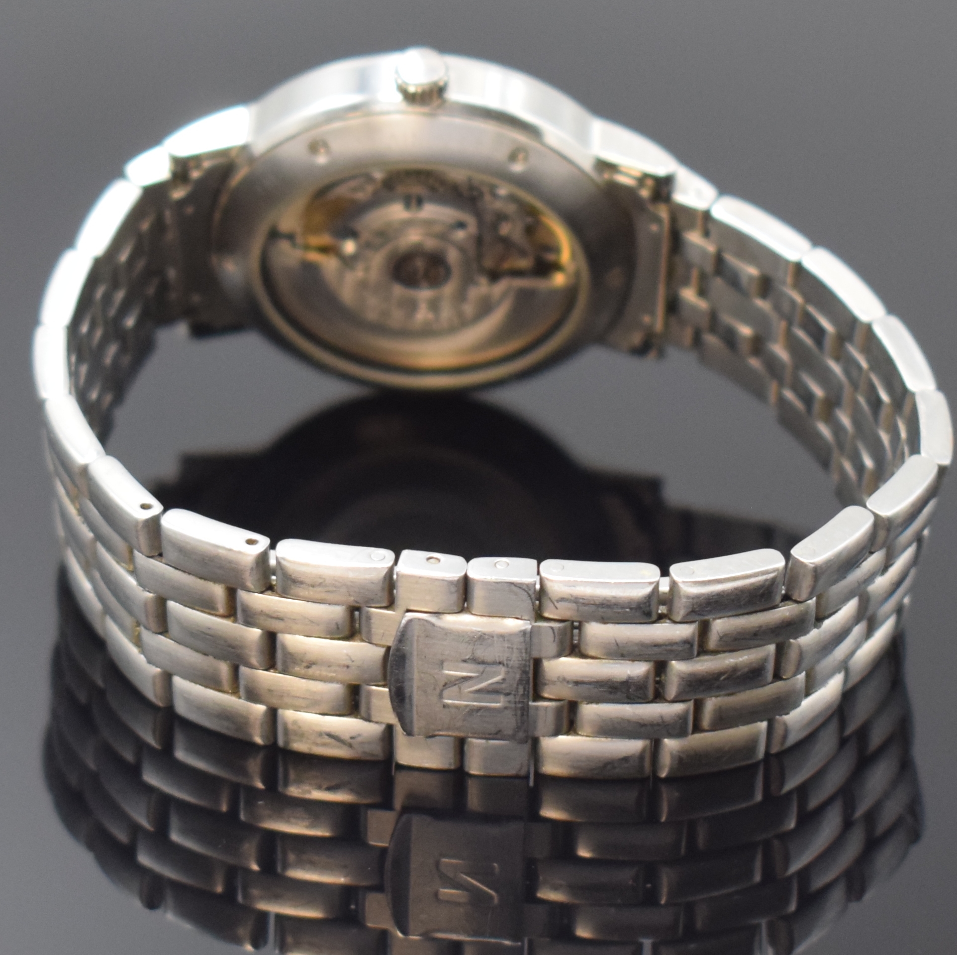 Detail b: NIVREL Herrenarmbanduhr in Stahl, Schweiz/Deutschland um 2000, Automatik, beids. vergl. Geh., Boden 6-fach verschr., orig. Gliederband m. dopp. ...