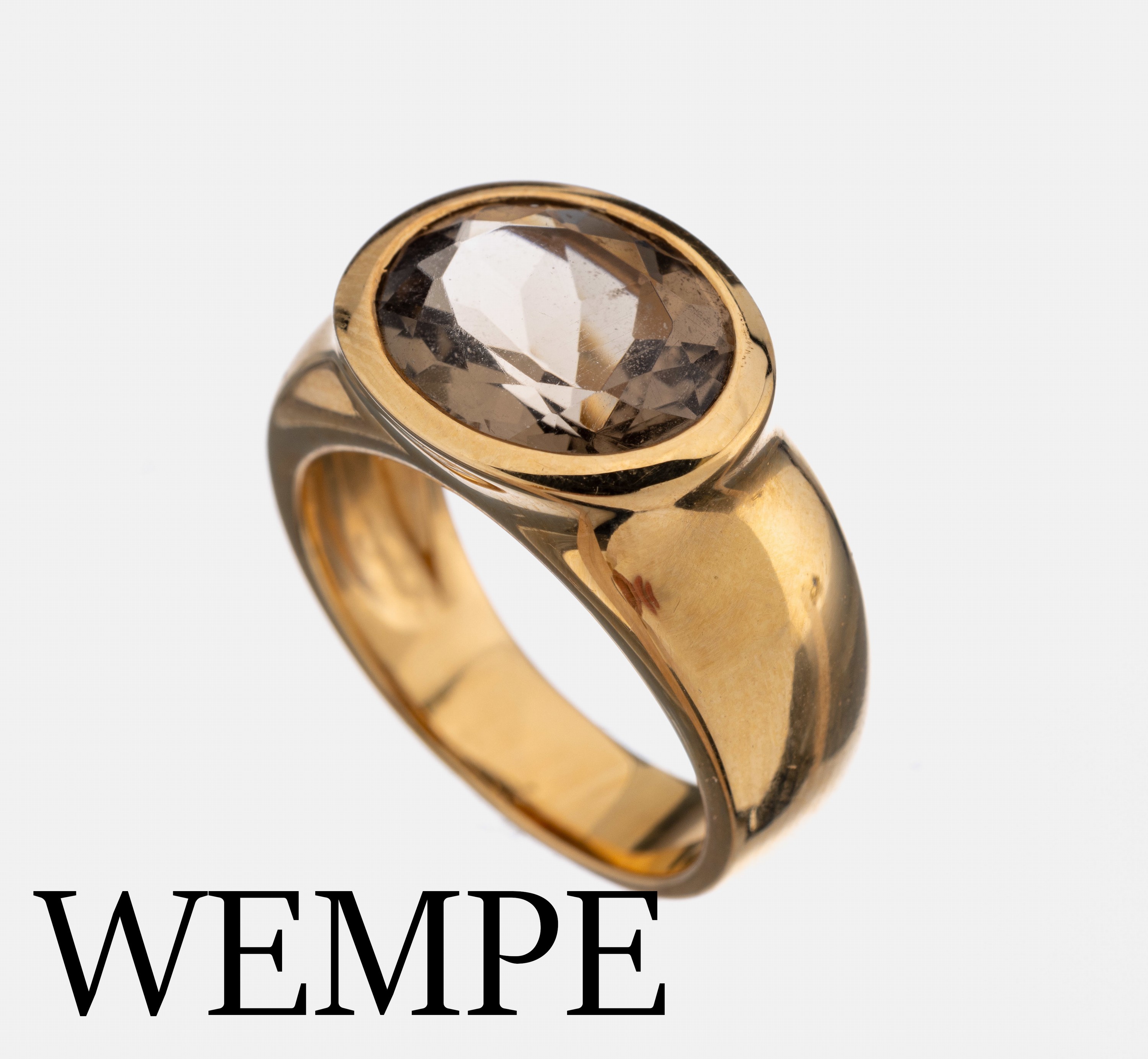 18 kt Gold WEMPE Rauchquarz-Ring, GG 750/000, massive Ausführung, ovaler Rauchquarzca. 7.00 ct, ca. 13.9 g, RW 59, Rechnungskopievon 2011 liegt vor