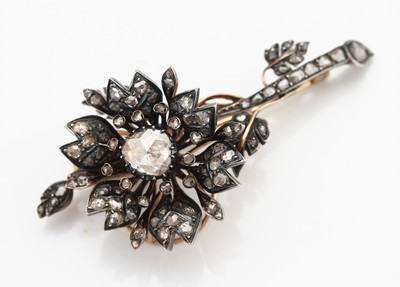 26898151c - Aufwändige 18 kt Gold Diamant-Blütenbrosche, um 1830/40, GG 750/000 ...