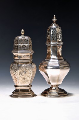 Image Zwei Zuckerstreuer, Silber, um 1900, 1x England, Sterlingsilber, im Barockstil, H. ...