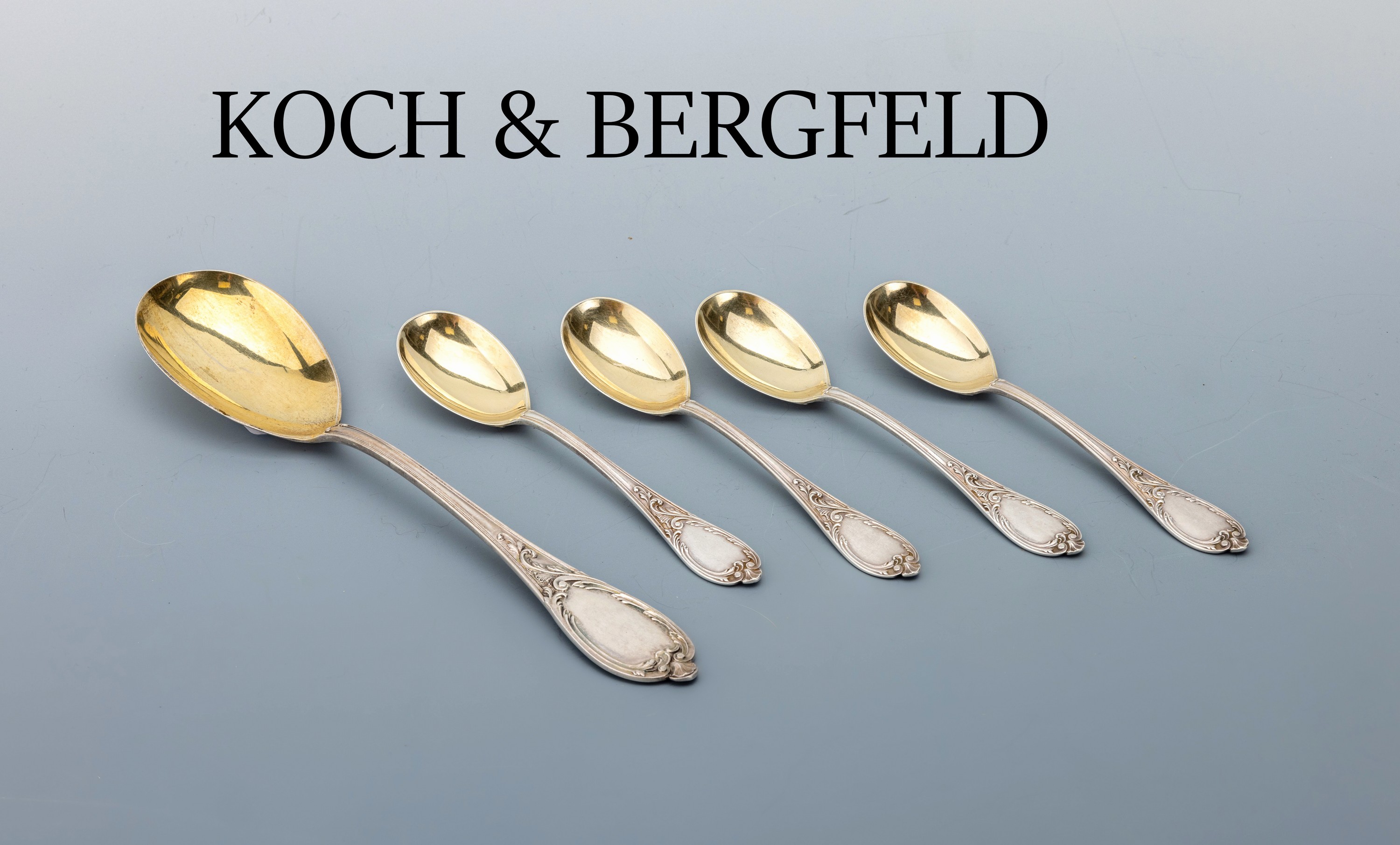 13-tlg. Dessertbesteck, deutsch um 1900, 800er Silber, reiner Jugendstil, Laffen verg.,1 Vorlegelöffel, und 12 kl. Löffel, HerstellerKoch & ...