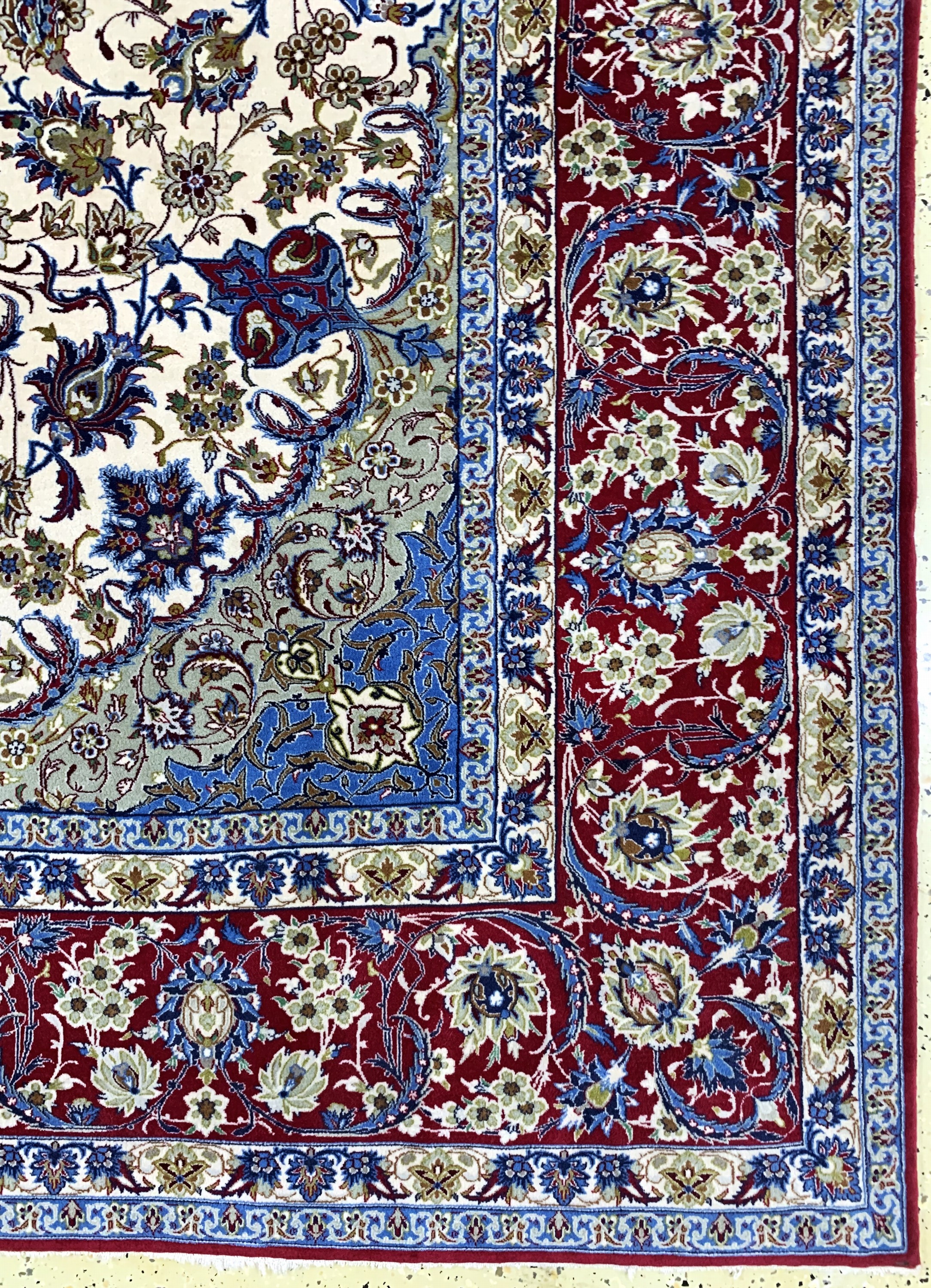 Detail a: Esfahan fein, Persien, Ende 20.Jhd, Korkwolle auf Seide, ca. 365 x 256 cm, EHZ: 2