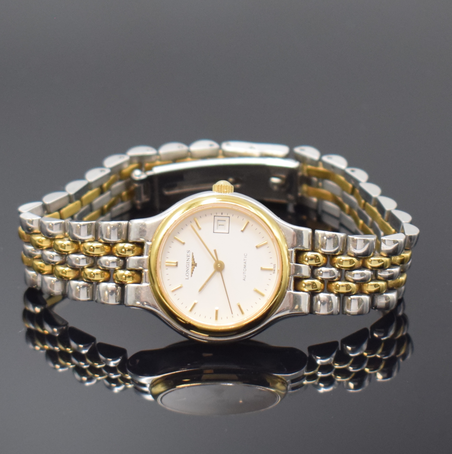 LONGINES Les Grande Classiques de Longines Damenarmbanduhr Referenz L5.134.3, Schweiz um 2000, Automatik, Boden aufgedr., orig. Gliederband m. ...