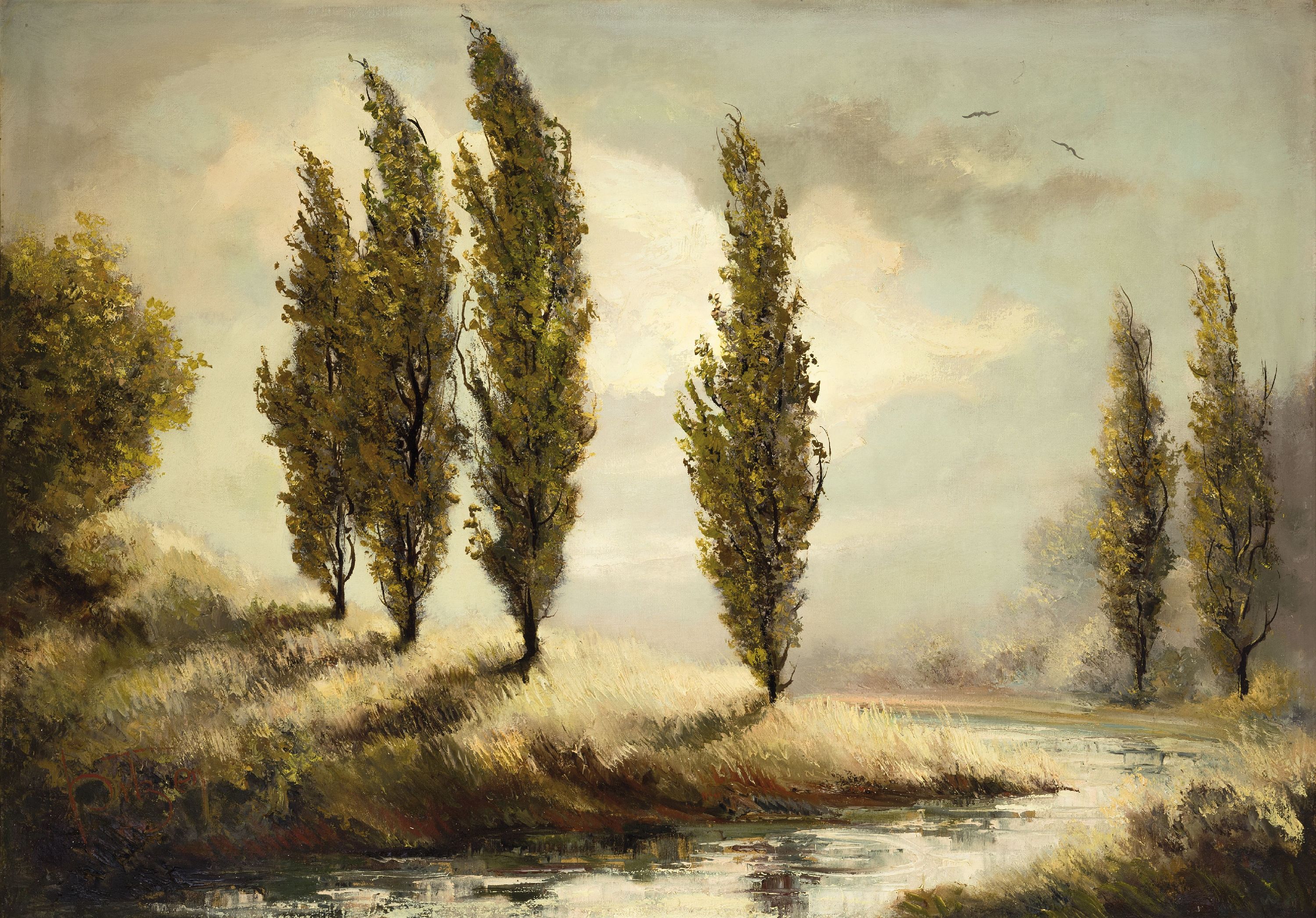 Karl Philipp Spitzer, 1887-1954 Speyer, Pappeln am Altrhein, Öl/Lwd, links unten sign., ca. 105x140cm, R. ca. 120x155cm