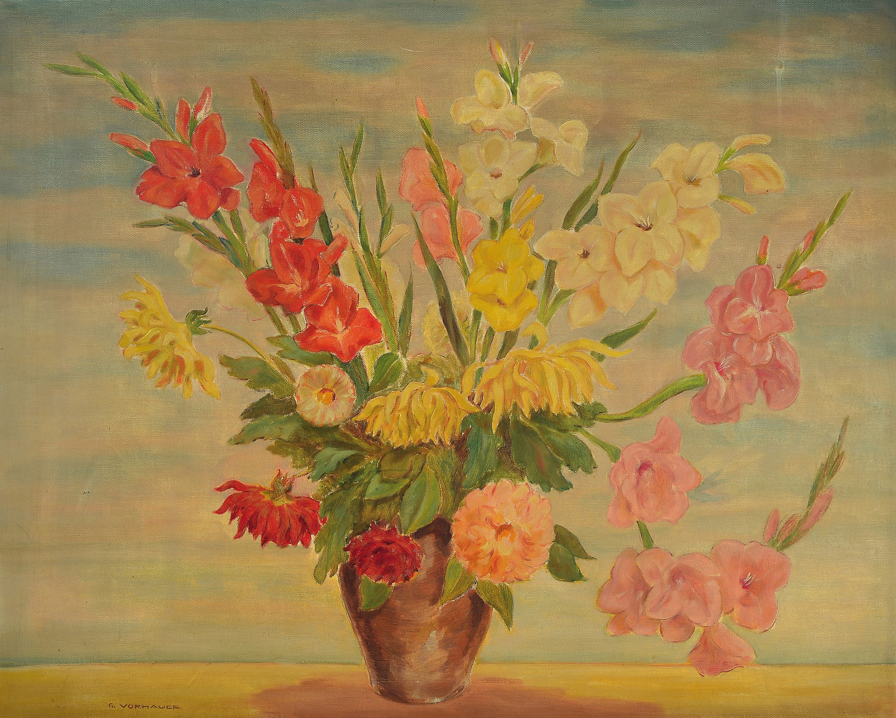 Georg Vorhauer, 1903 Paris-1981 Neustadt a.d. Weinstraße, Blumenstillleben, Öl/Lwd, links unten signiert, ca. 80x100cm, R. ca. 88x108cm