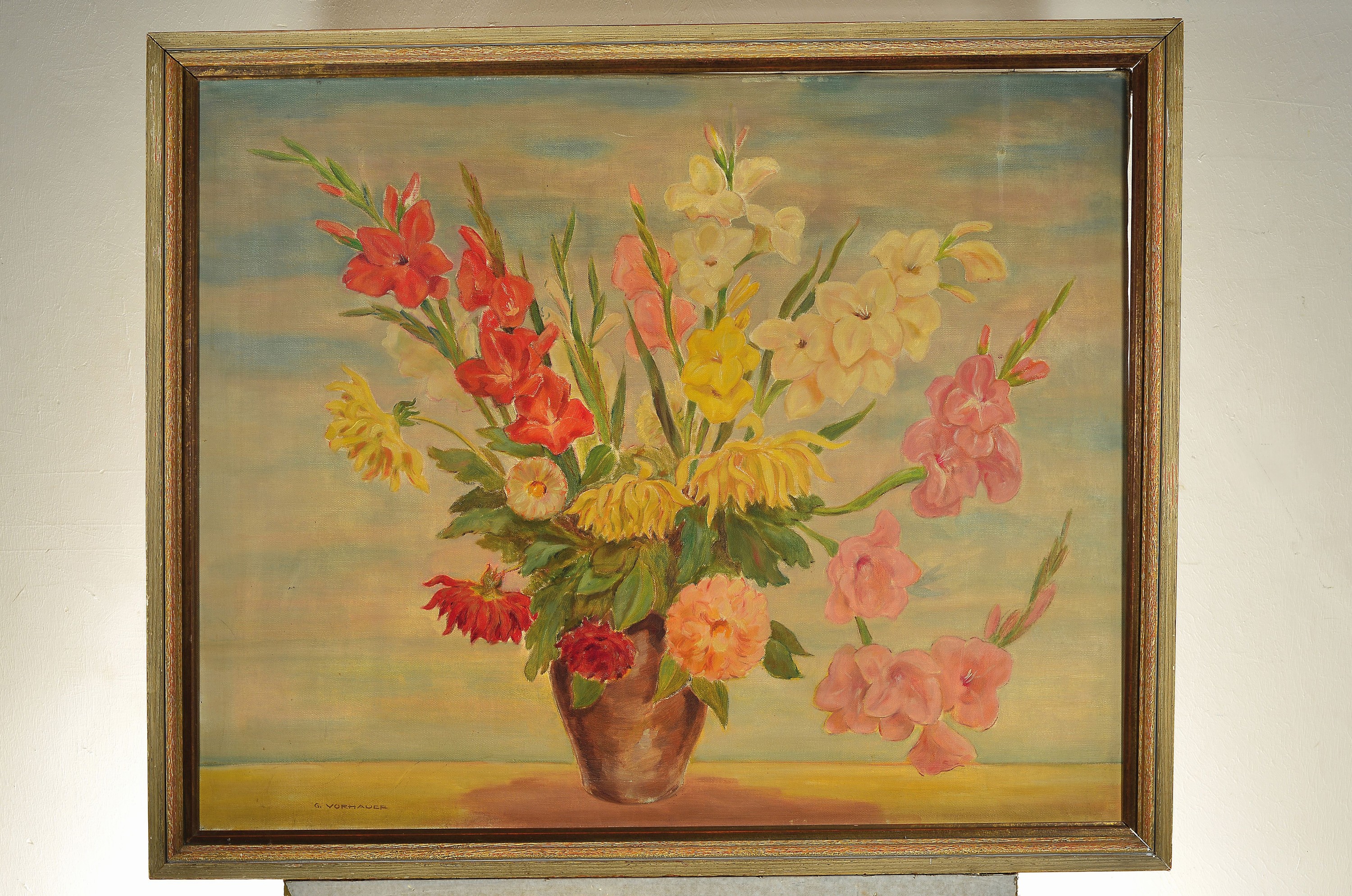Detail k: Georg Vorhauer, 1903 Paris-1981 Neustadt a.d. Weinstraße, Blumenstillleben, Öl/Lwd, links unten signiert, ca. 80x100cm, R. ca. 88x108cm