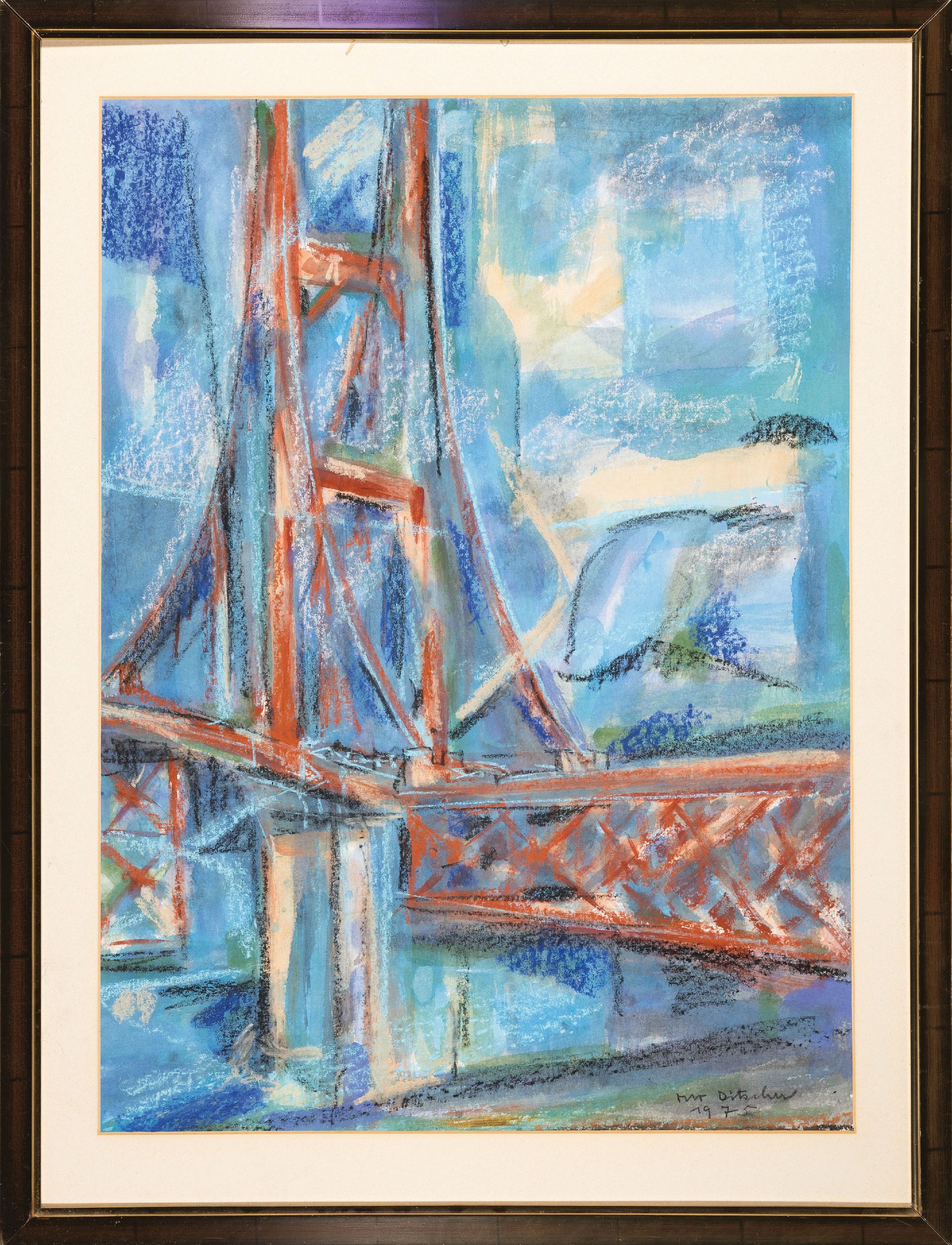 Detail k: Otto Ditscher, 1903-1987 Neuhofen, Blick auf eine Brücke, Gouache und Pastell auf Papier, rechts unten sign. und dat. 1975, ca. 76x55cm