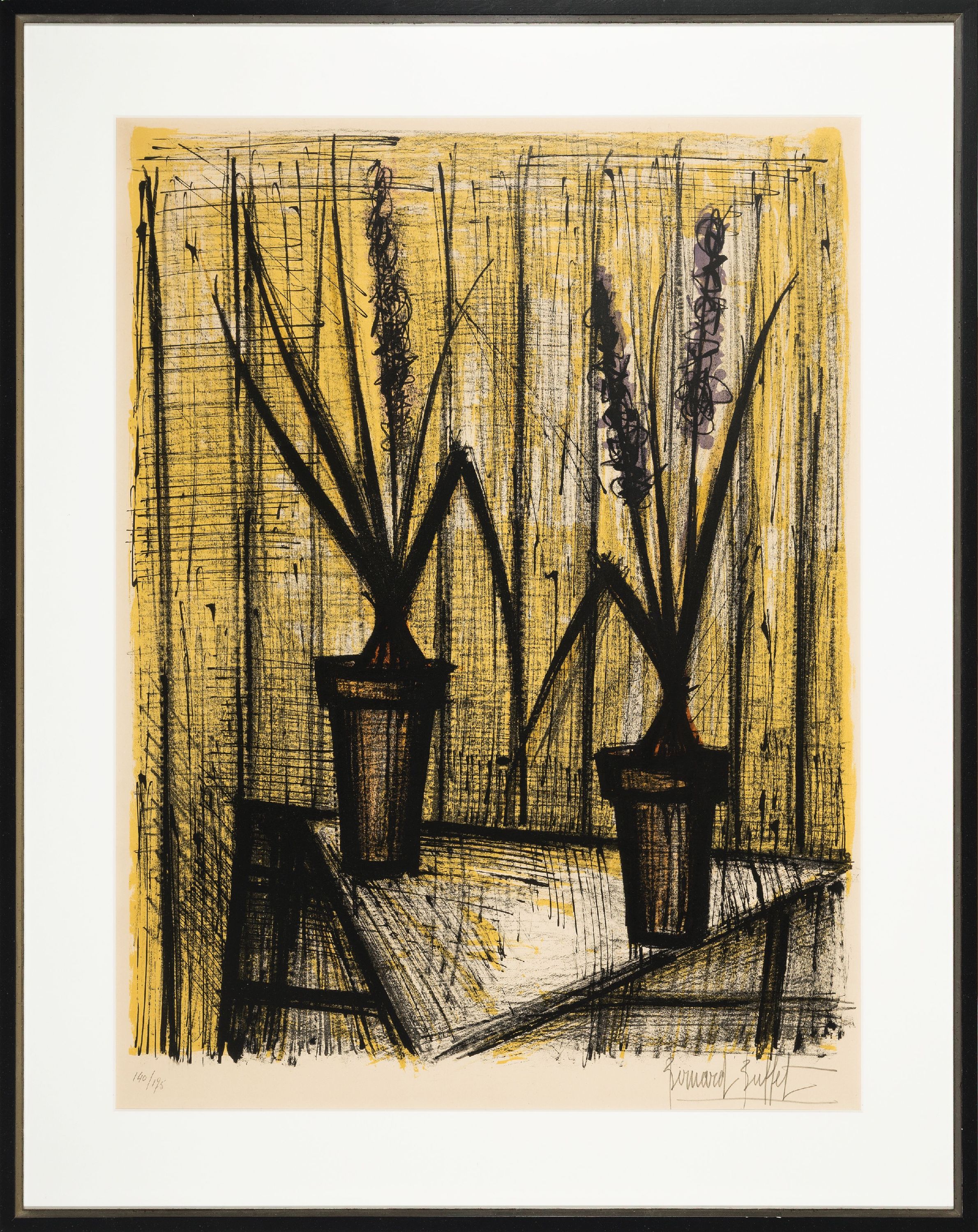 Detail k: Bernard Buffet, 1928-2000, Les Jacinthes, die Hyazinthen, Farblithographie von 1960, handsigniert und num. 140/175, leicht gebräunt, ca. 67x51cm, ...