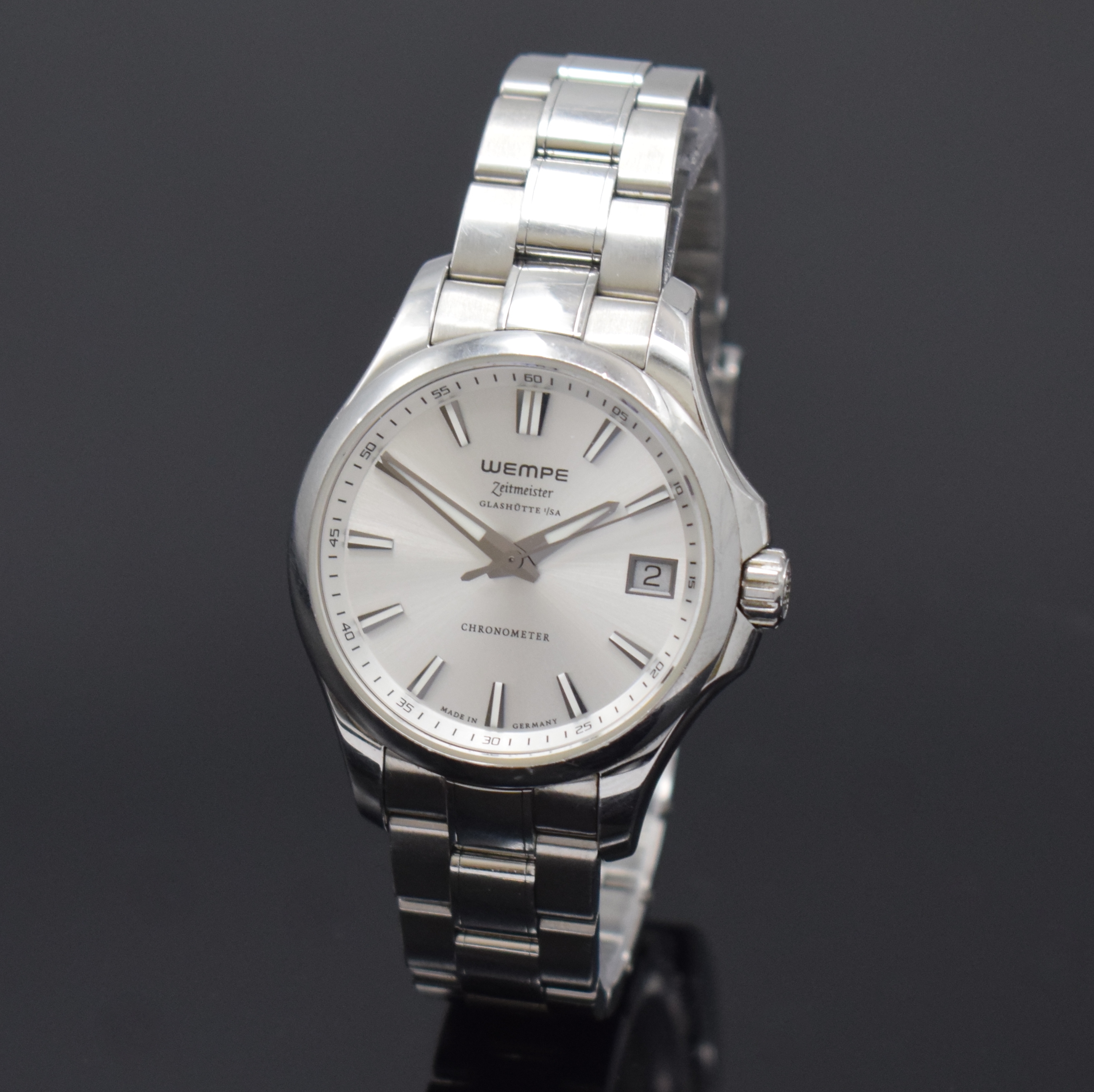 WEMPE Zeitmeister Damenarmbanduhr, Automatik, Chronometer in Edelstahl inkl. Gliederband m. Faltschl., Boden und Krone verschr., silb. Zifferbl. m. ...