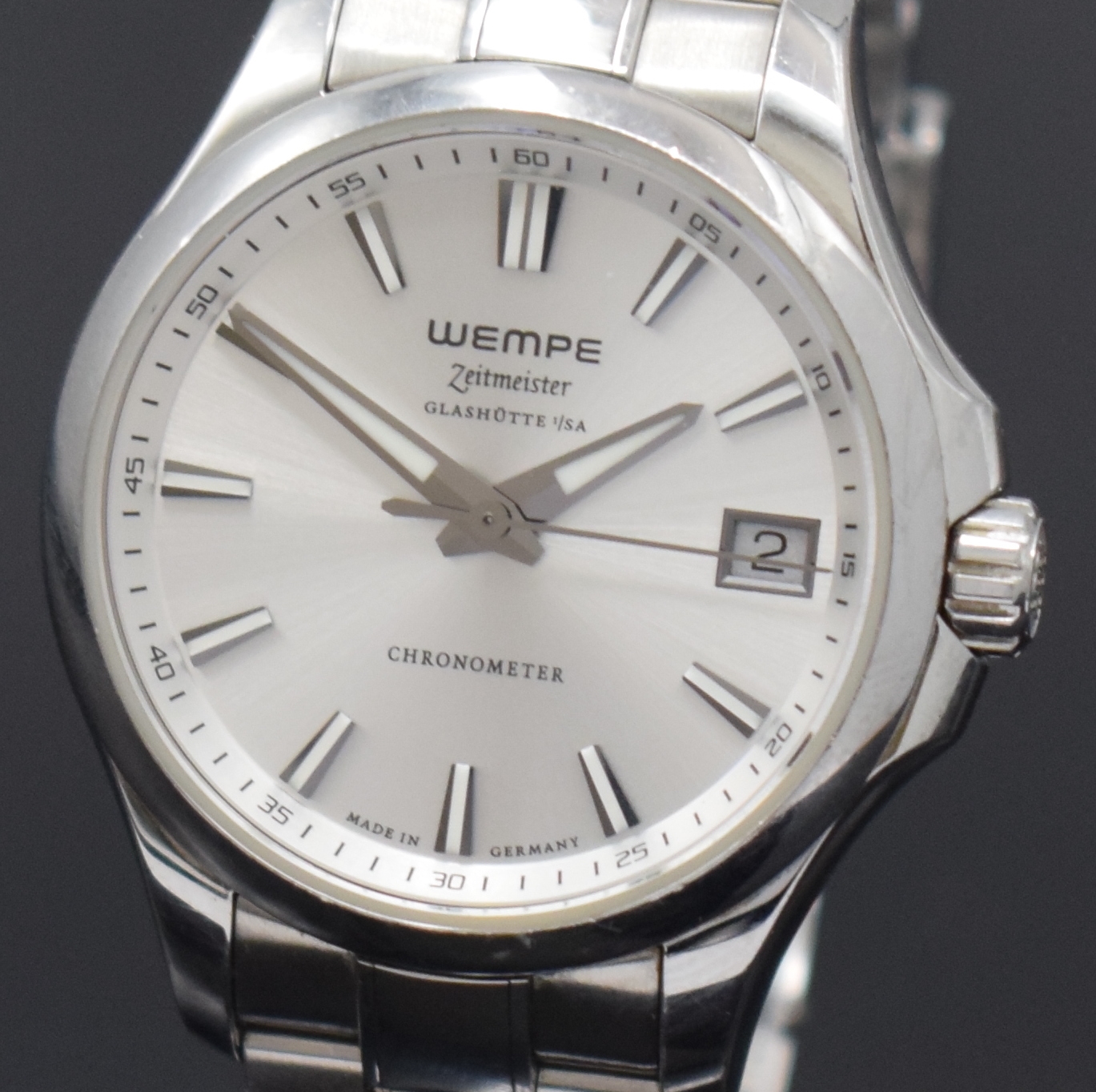 Detail a: WEMPE Zeitmeister Damenarmbanduhr, Automatik, Chronometer in Edelstahl inkl. Gliederband m. Faltschl., Boden und Krone verschr., silb. Zifferbl. m. ...