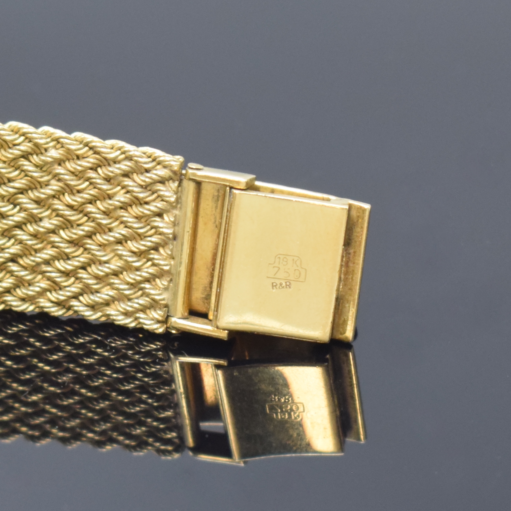 Detail b: RUDOLF & RUDOLF ausgefallene, astronomische Armbanduhr in GG 750/000 mit Diamanten, Schweiz / Deutschland um 1980, quarz, octagonales Geh. wie ...