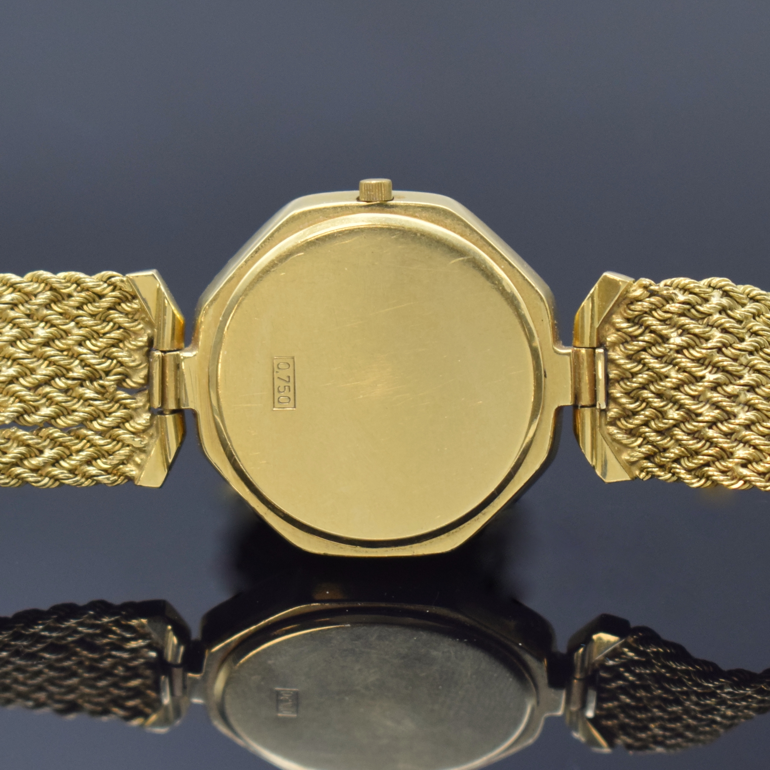 Detail d: RUDOLF & RUDOLF ausgefallene, astronomische Armbanduhr in GG 750/000 mit Diamanten, Schweiz / Deutschland um 1980, quarz, octagonales Geh. wie ...