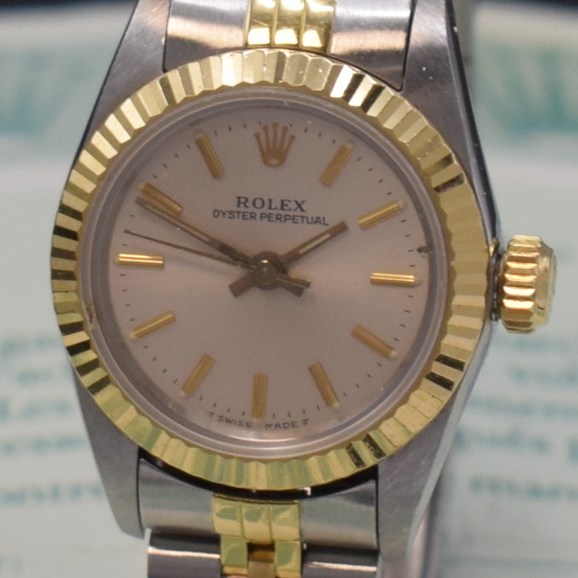 Detail a: ROLEX Oyster Perpetual Damenarmbanduhr Referenz 67193, Schweiz um 1988, Automatik, R-Serie, Edelstahl/Gold komb. inkl. orig. Jubileeband m. ...