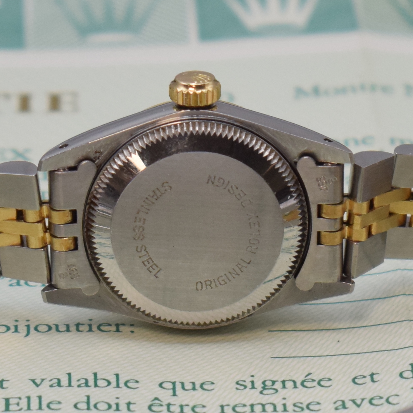 Detail d: ROLEX Oyster Perpetual Damenarmbanduhr Referenz 67193, Schweiz um 1988, Automatik, R-Serie, Edelstahl/Gold komb. inkl. orig. Jubileeband m. ...