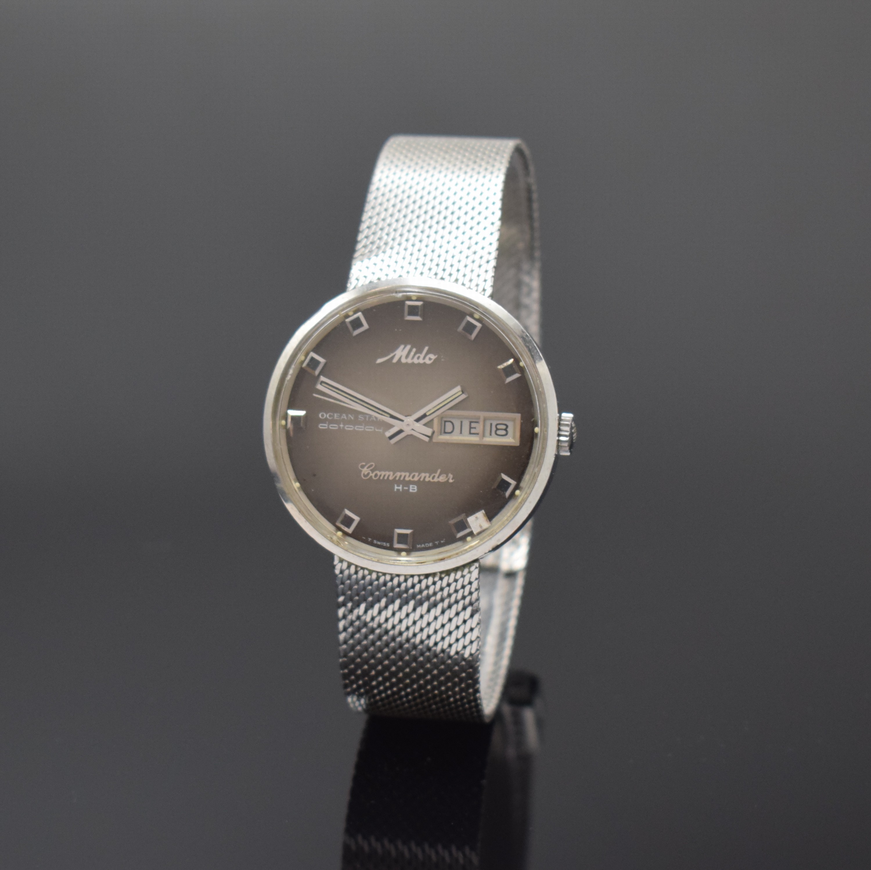 MIDO Herrenarmbanduhr Ocean Star Datoday Commander Referenz 9369, Schweiz um 1975, Automatik, Edelstahl-Einschalengeh. inkl. orig. Stahlband, get. ...